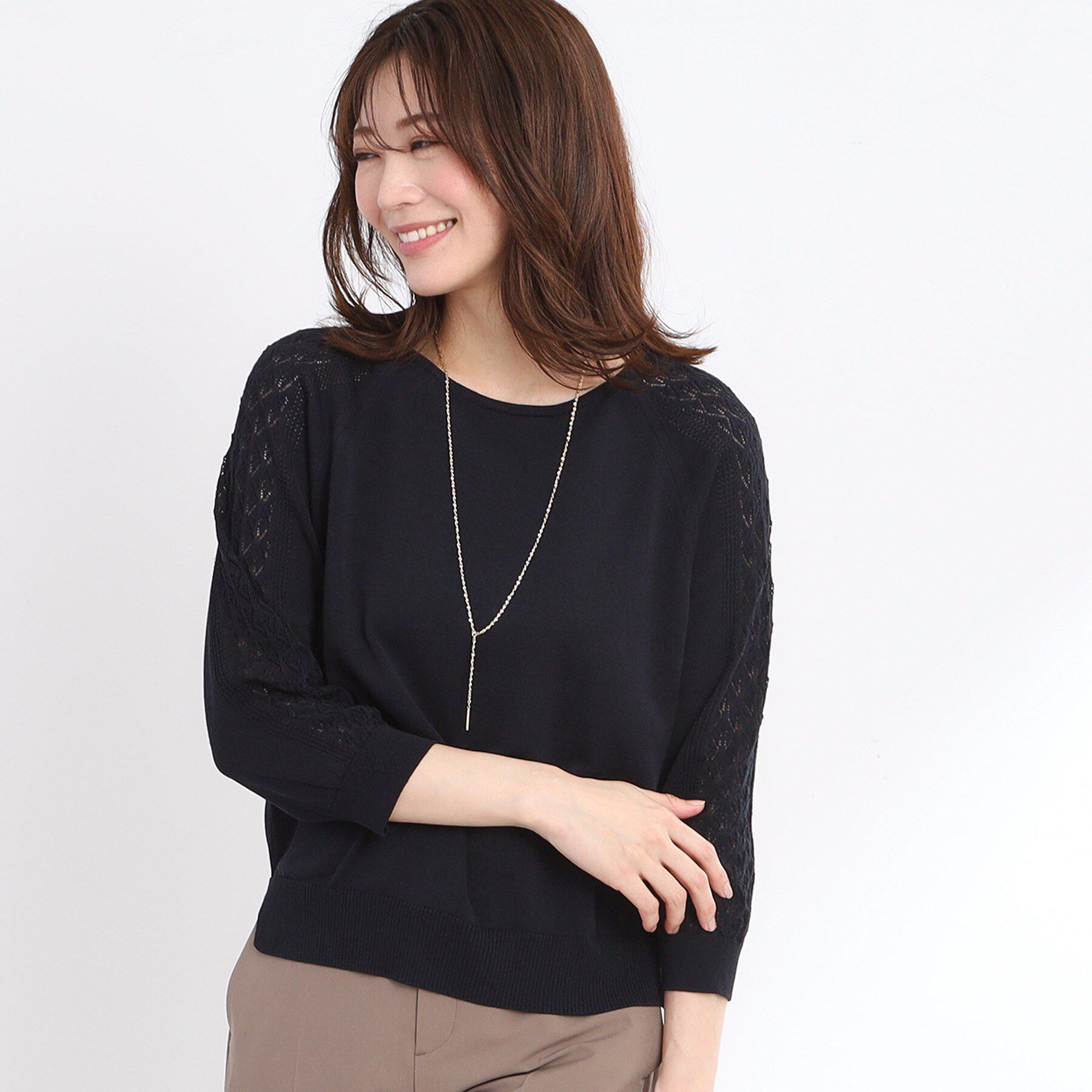 Reflect「【WEB先行カラーあり／手洗い可】透かし柄スリーブニット」|ニット・セーター|