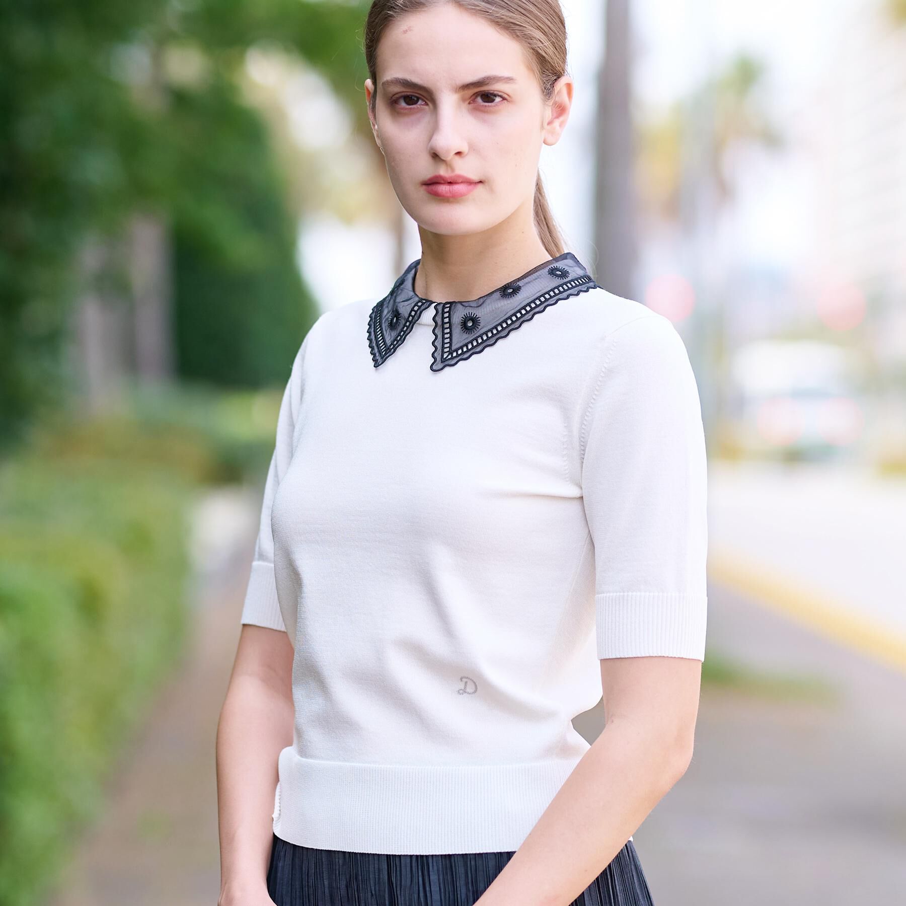 DRESSTERIOR「【洗える／2WAY】エンブロイダリーカラーニット」|ニット・セーター|ホワイト(001)