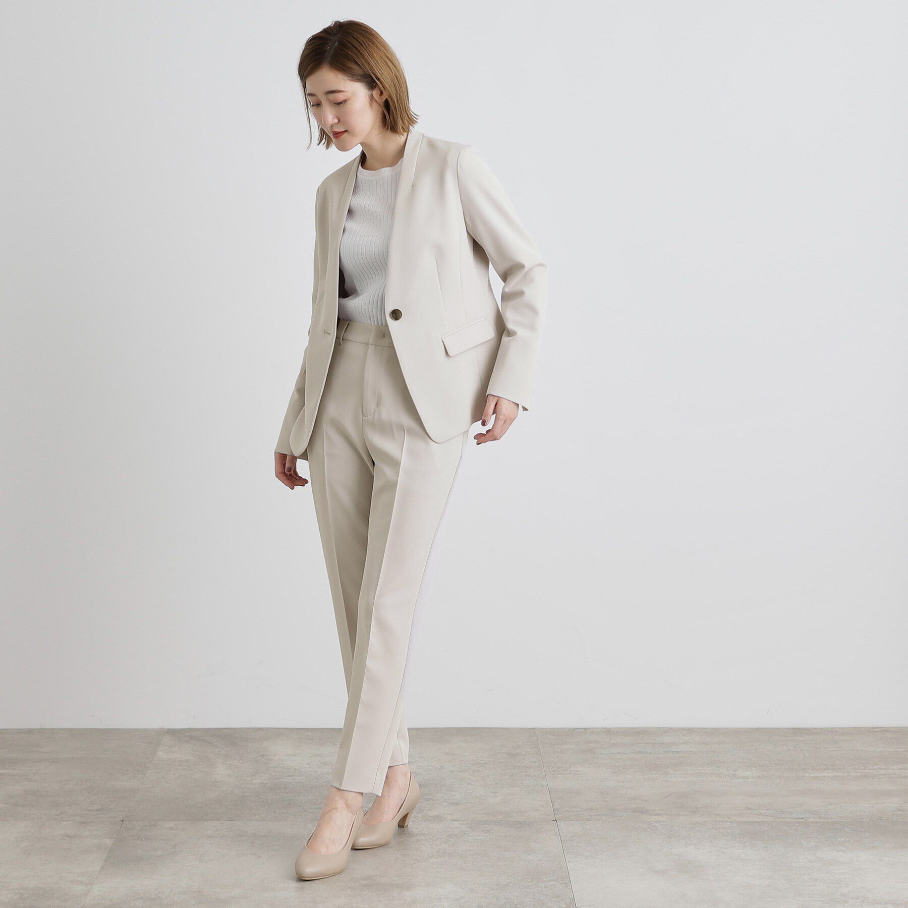 grove「しなやかストレッチ イージーケアジャケット」|ノーカラージャケット|