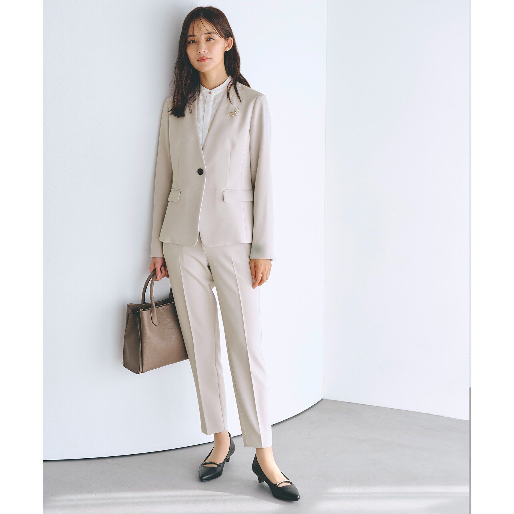 grove「しなやかストレッチ イージーケアジャケット」|ノーカラージャケット|