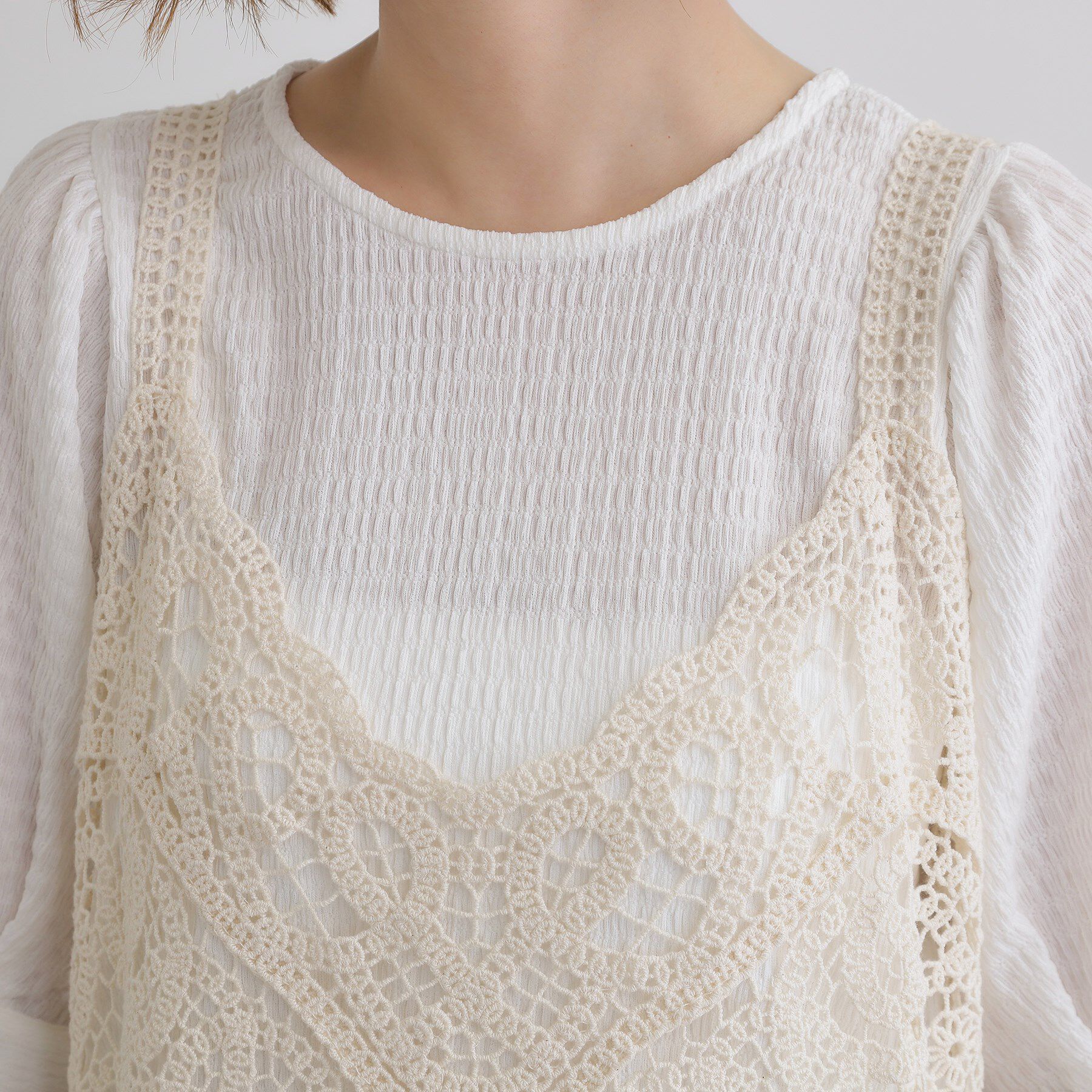 grove「1枚でお洒落に決まるレースビスチェ&times;ブラウスSET」|シャツ・ブラウス|