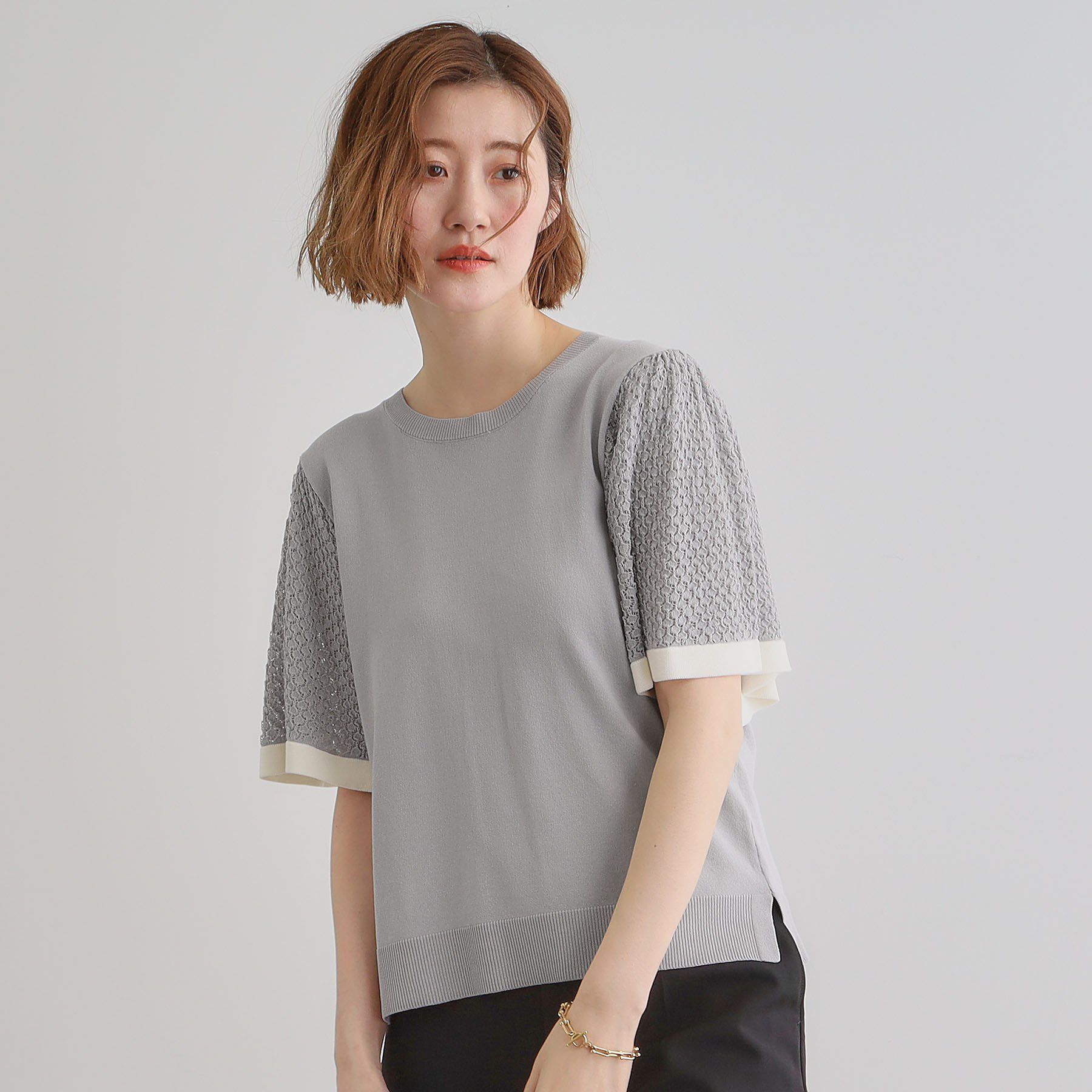 grove「袖透かし編みフレアースリーブニット」|ニット・セーター|