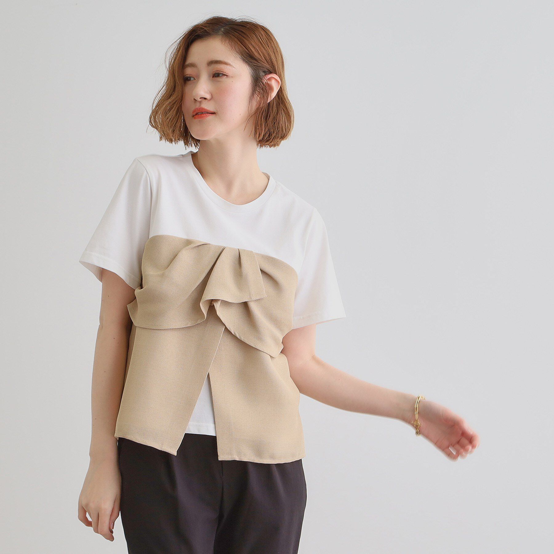 grove「【大人のリゾートスタイル/SETUP】麻調ビスチェドッキングT」|Tシャツ・カットソー|