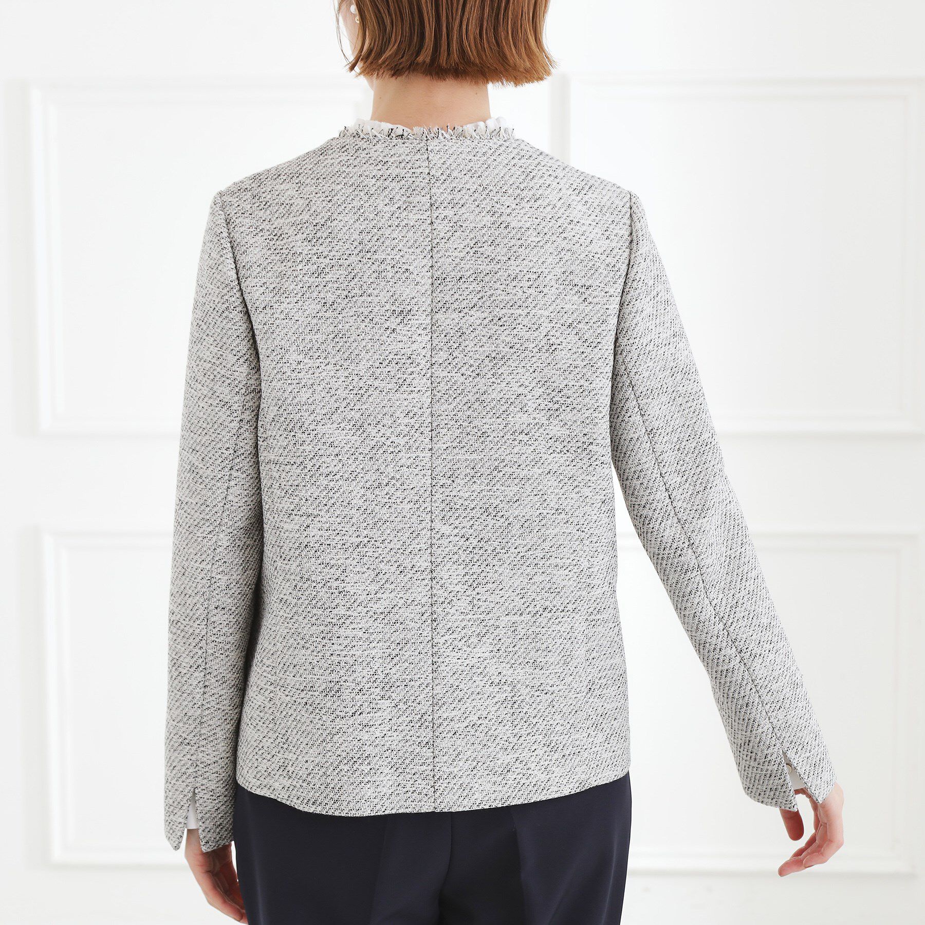 grove「【ハレの日・通勤】きちんとからカジュアルまで着回せる、ミドル丈ツイードジャケット」|ノーカラージャケット|