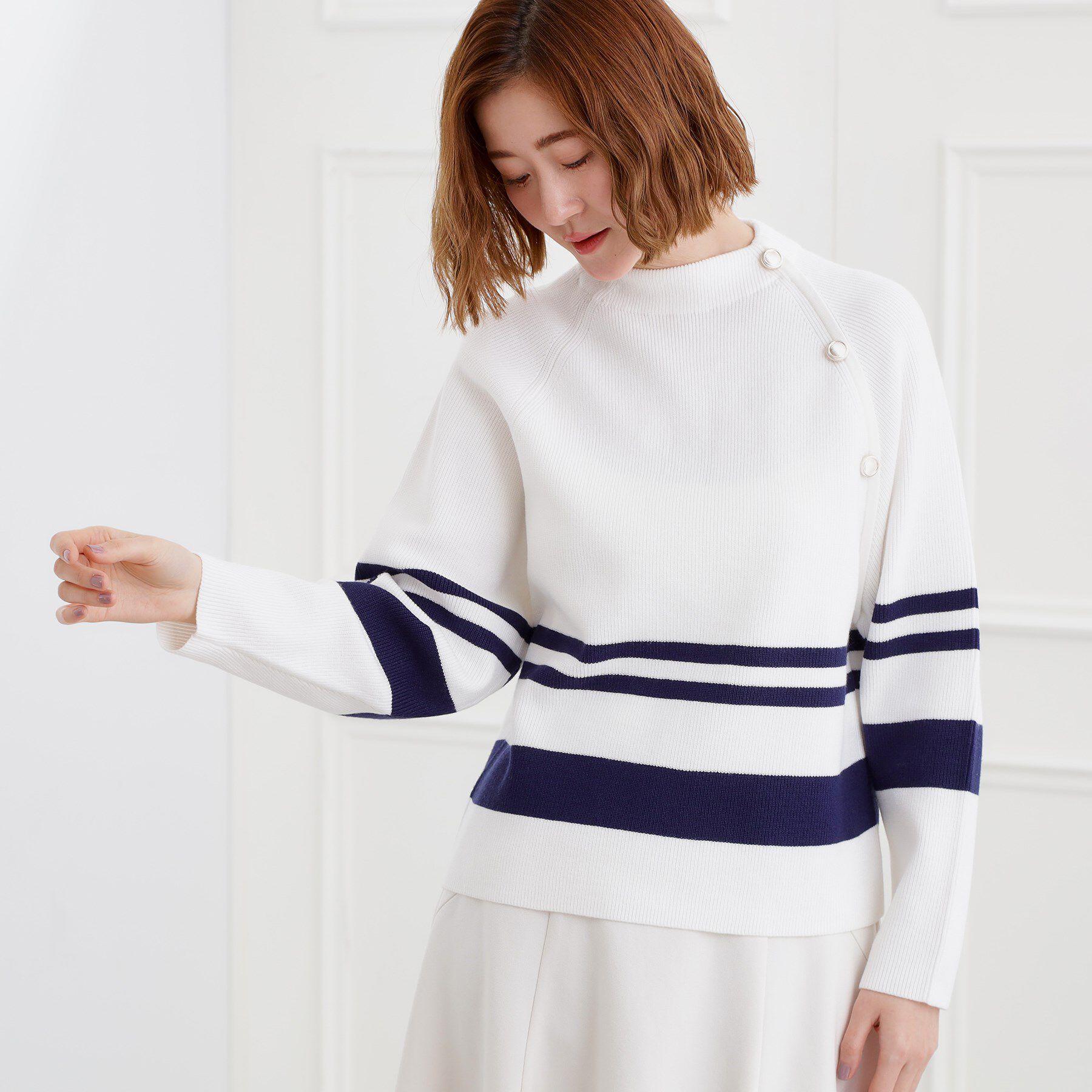 grove「ラグランスリーブ肩釦ニット」|ニット・セーター|