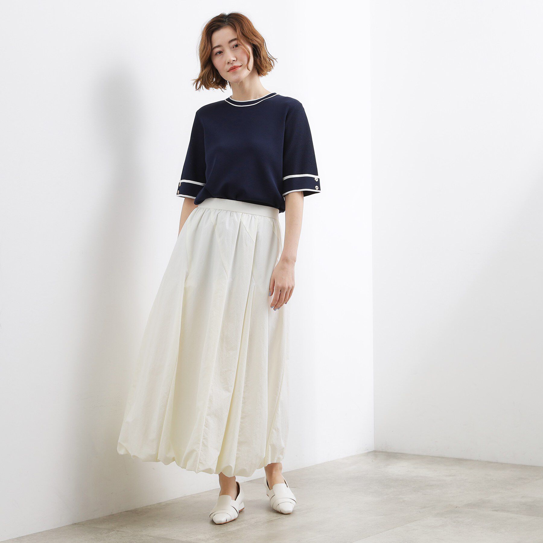 grove「やわらかドライタッチ 袖メッシュ編みニット」|ニット・セーター|