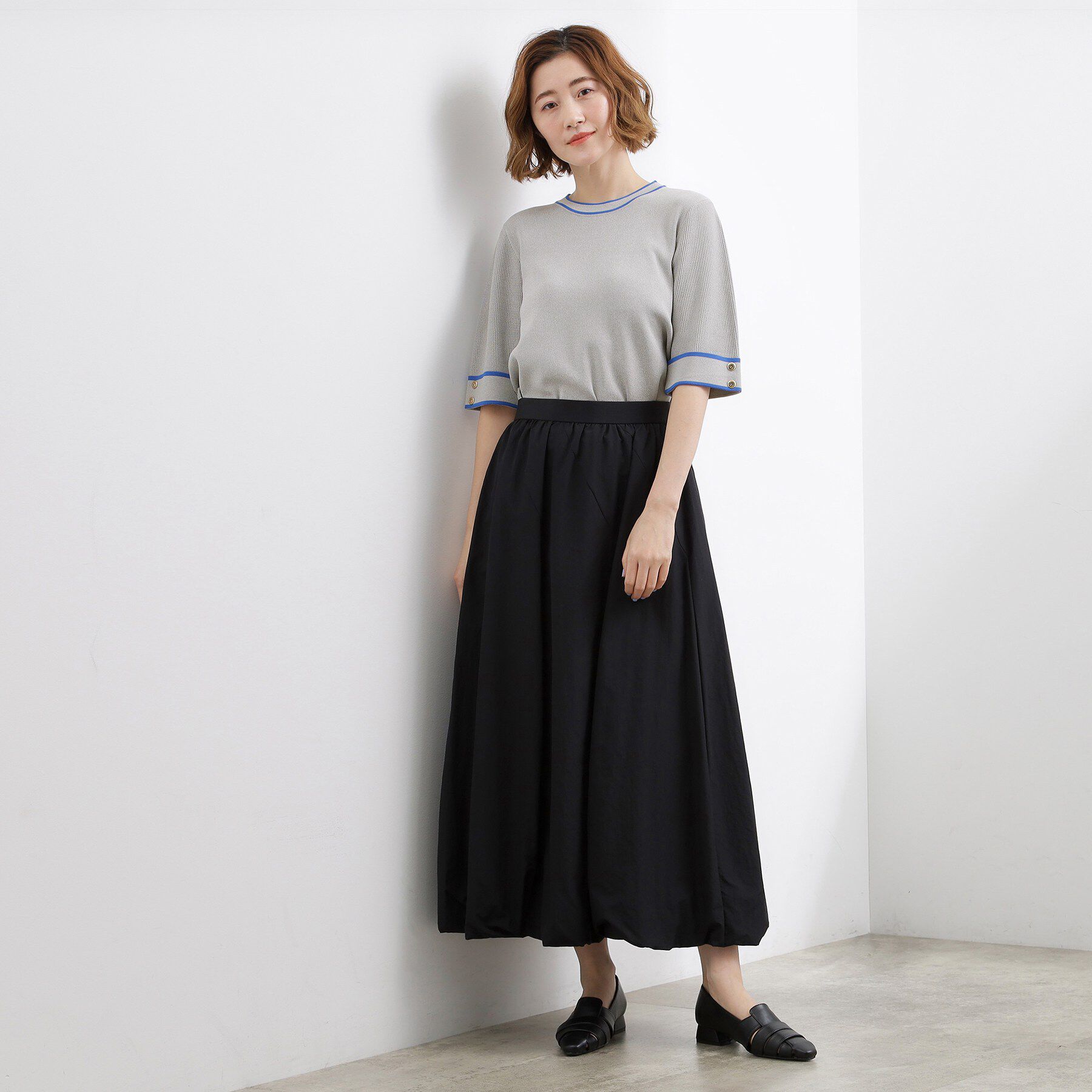 grove「やわらかドライタッチ 袖メッシュ編みニット」|ニット・セーター|