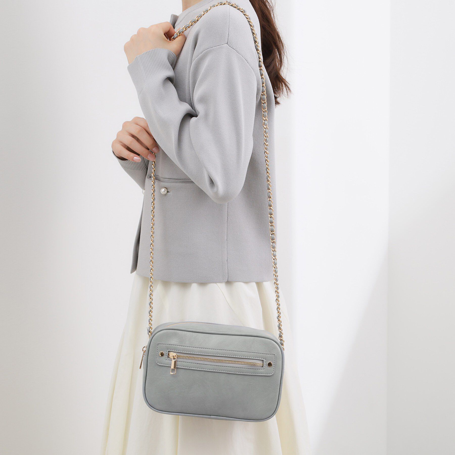 grove「スクエアZipポケチェーンショルダー」|ショルダー・メッセンジャー|サックスブルー(09