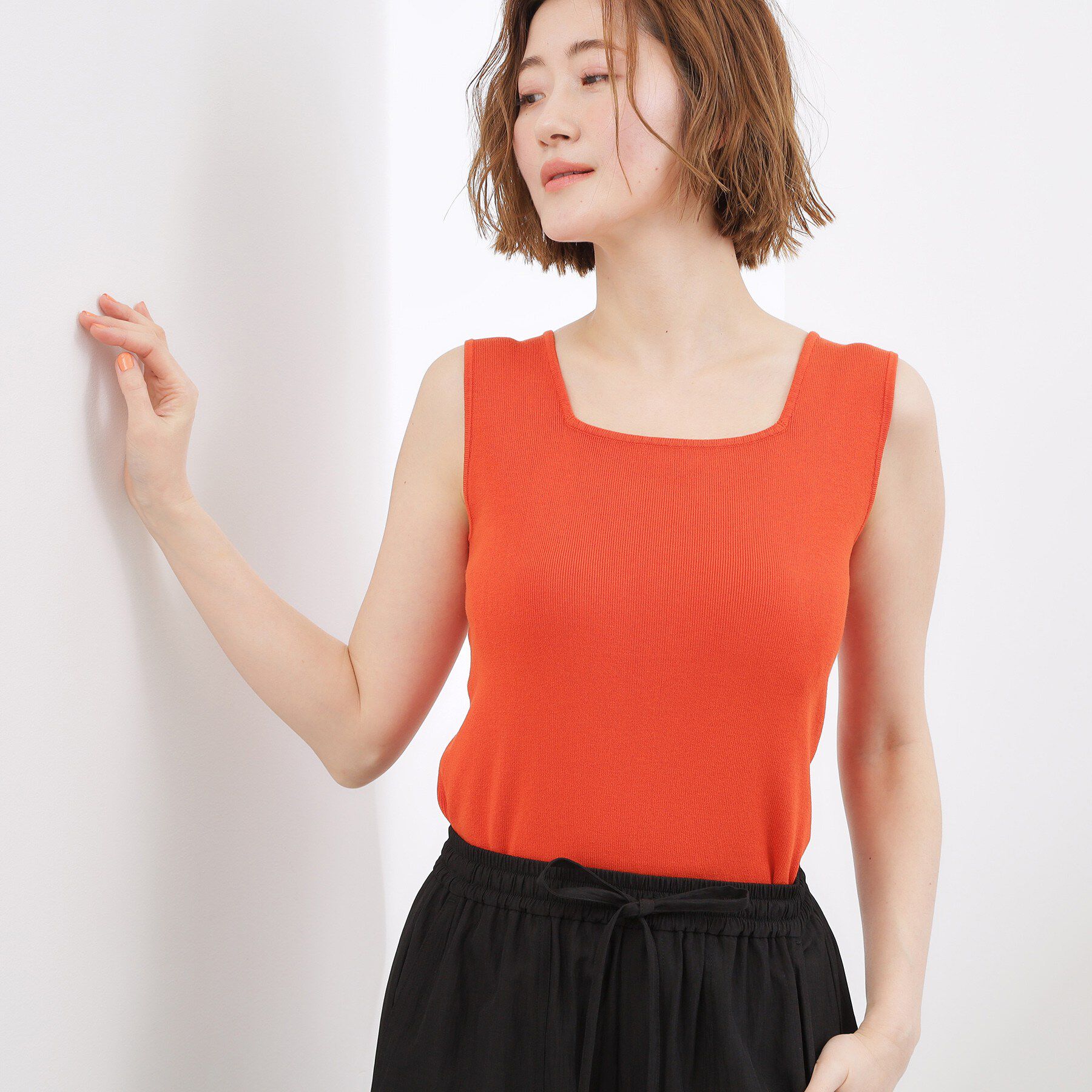 grove「2WAYスクエアニットタンク」|キャミソール|オレンジ(067)