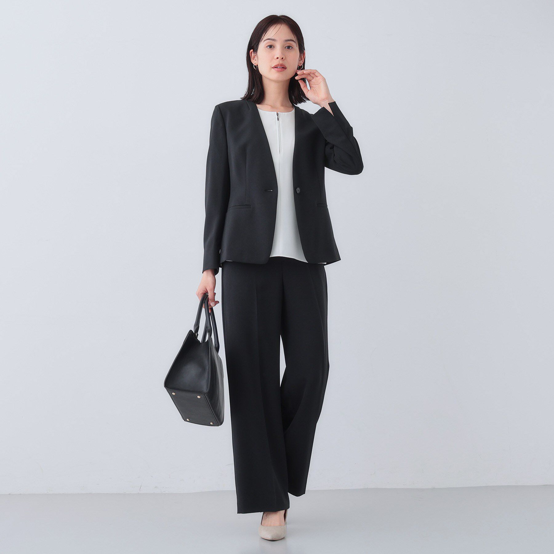 INDIVI「【定番スーツ／UVケア／洗える】ウール調ノーカラージャケット」|スーツ|