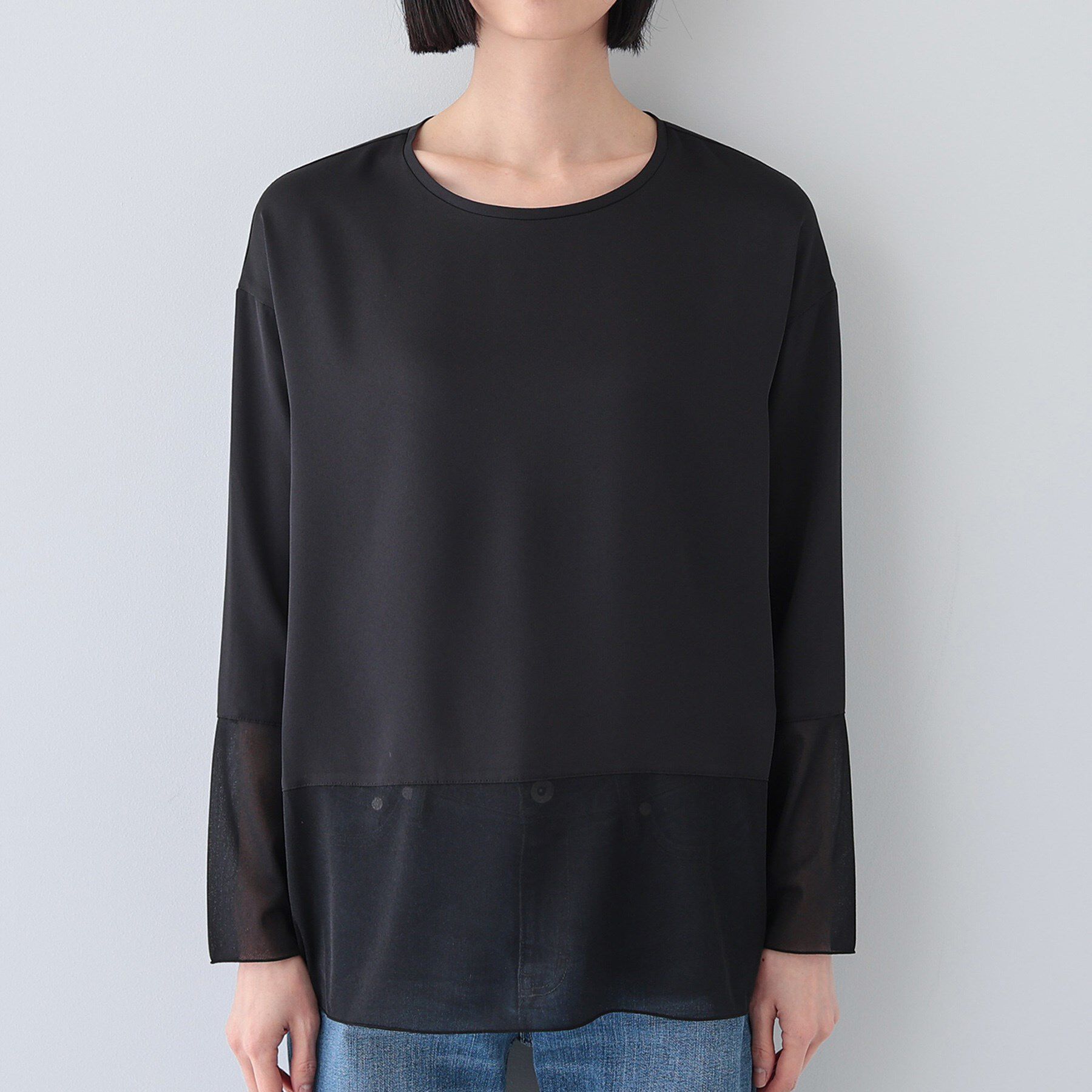 INDIVI「【洗える】袖＆裾 シアーデザイントップス」|Tシャツ・カットソー|