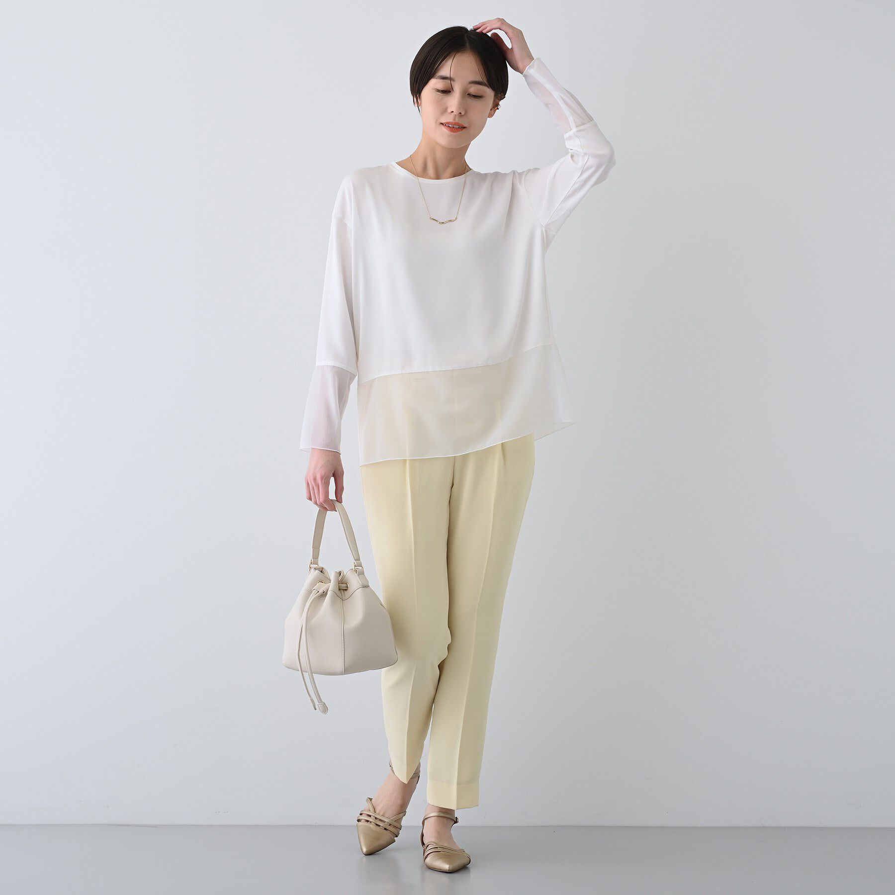 INDIVI「【洗える】袖＆裾 シアーデザイントップス」|Tシャツ・カットソー|