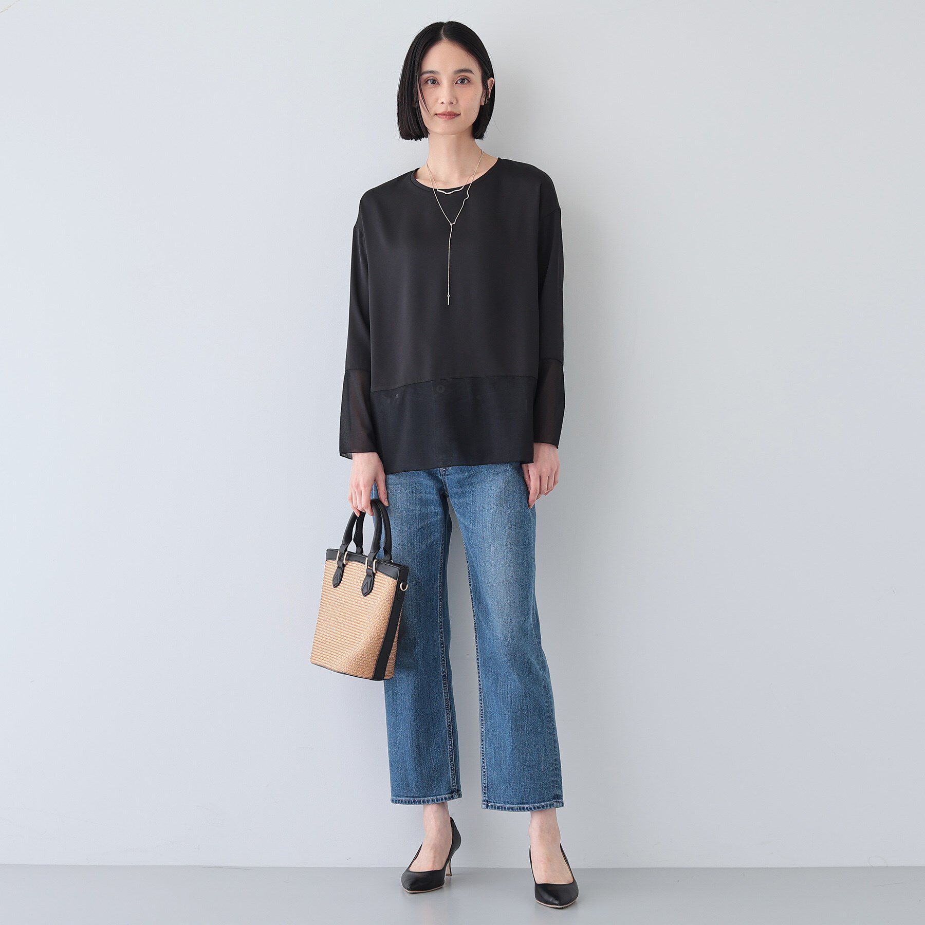 INDIVI「【洗える】袖＆裾 シアーデザイントップス」|Tシャツ・カットソー|