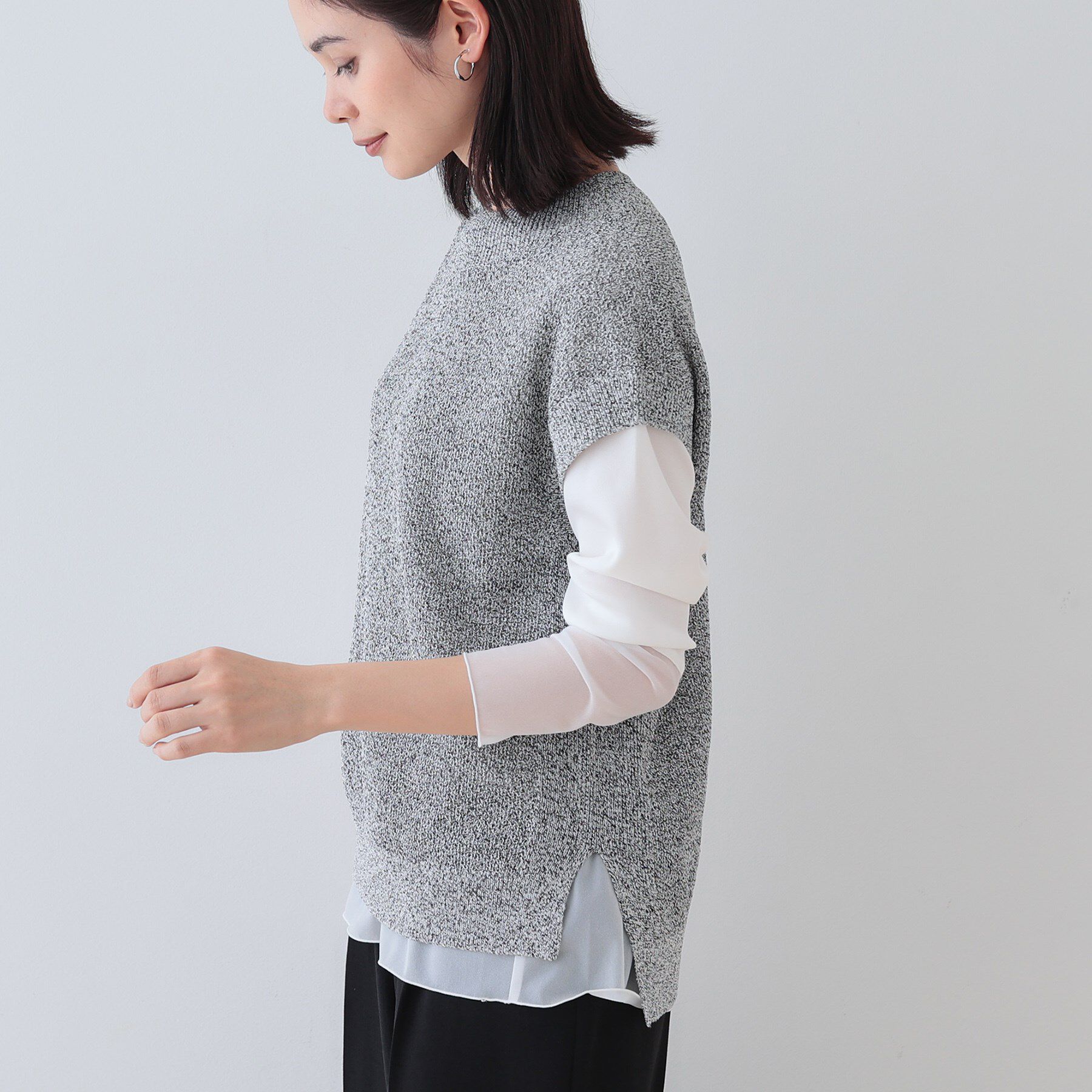 INDIVI「【和紙混素材】フレンチスリーブミックスカラーニット」|ニット・セーター|