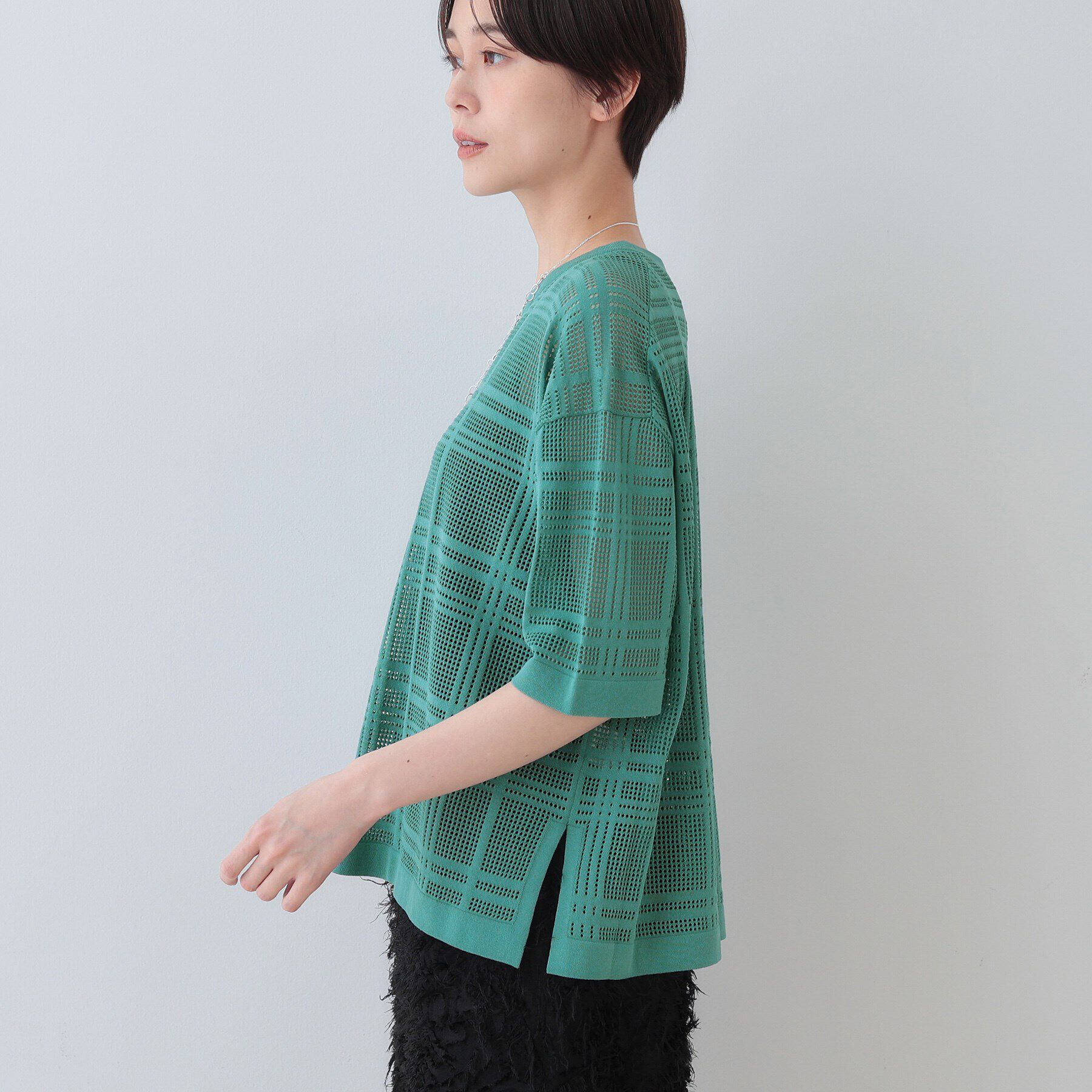 INDIVI「【洗える】メッシュチェック柄ニット」|ニット・セーター|