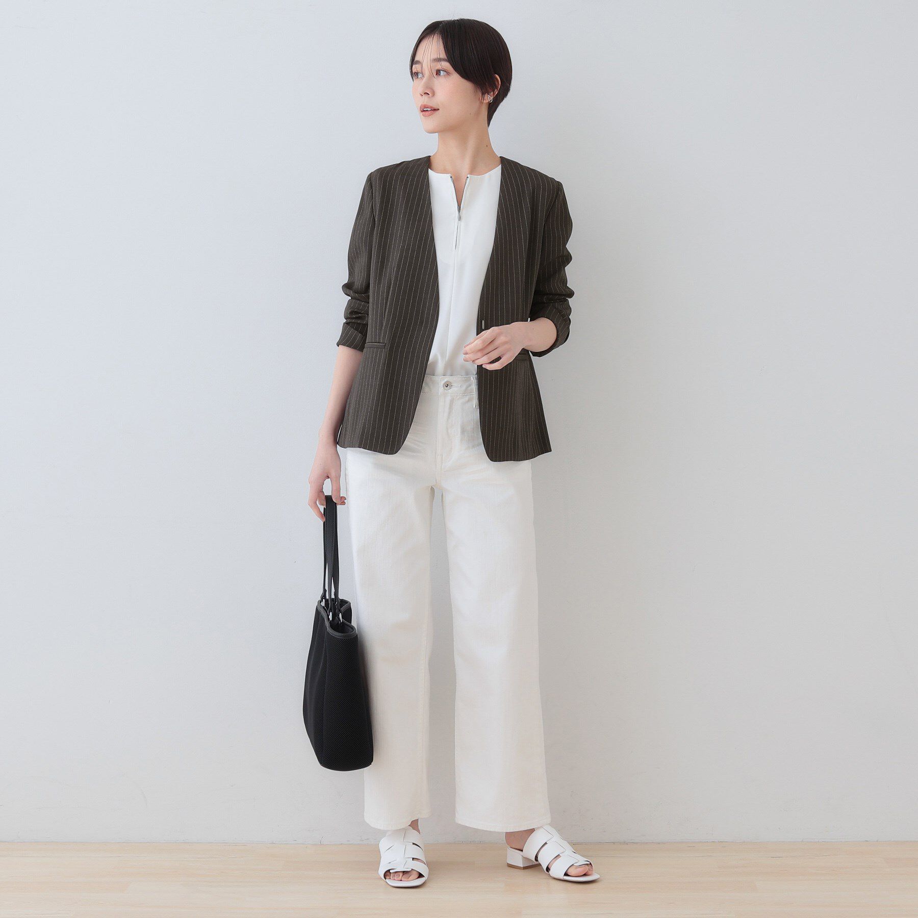 INDIVI「【こなれSETUP】リネンライクノーカラージャケット」|ノーカラージャケット|