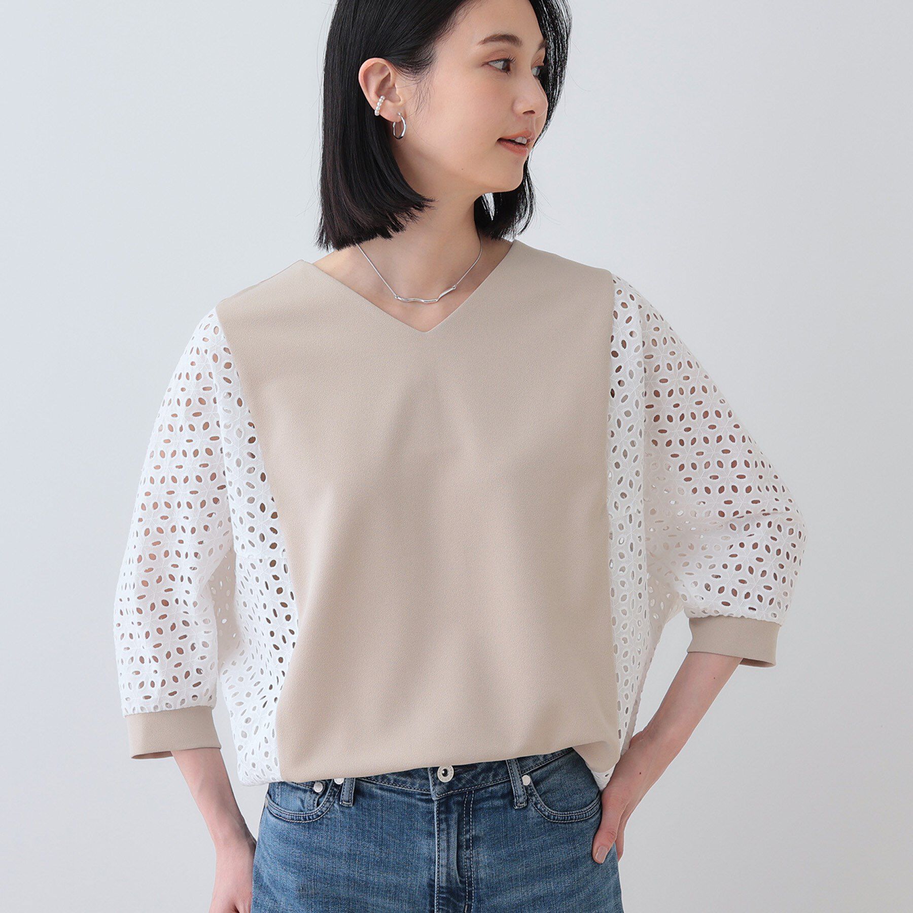 INDIVI「【洗える／体型カバー】レースコンビトップス」|Tシャツ・カットソー|