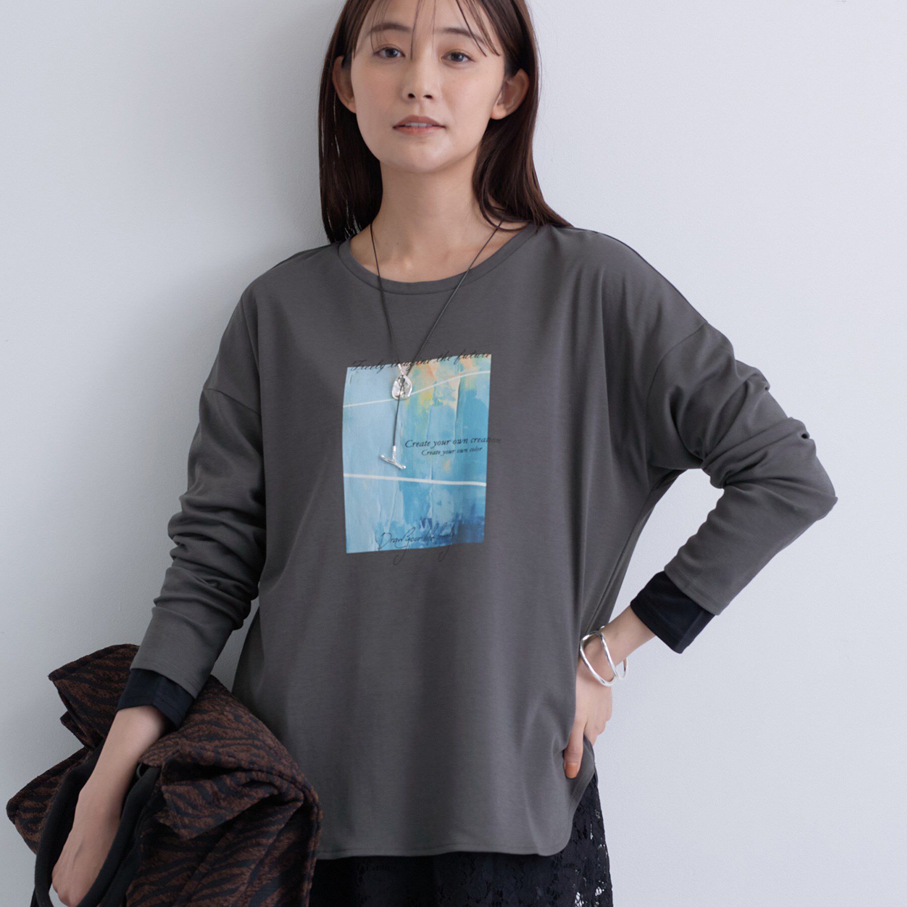 INDIVI「【UVケア】プリントフォトロングTシャツ」|Tシャツ・カットソー|