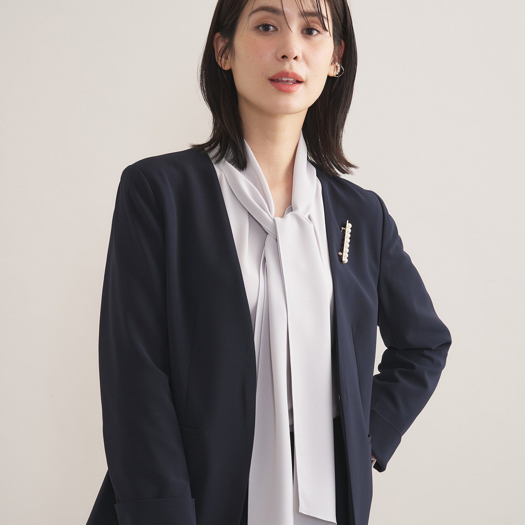 INDIVI「【通勤スーツ／洗える】ストレッチカラーレスジャケット」|スーツ|