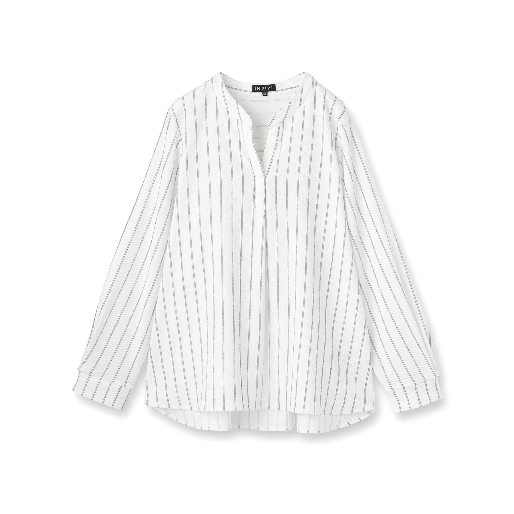 INDIVI「【洗える／着心地楽ちん】ブラウス風ストライプカットソートップス」|Tシャツ・カットソー|