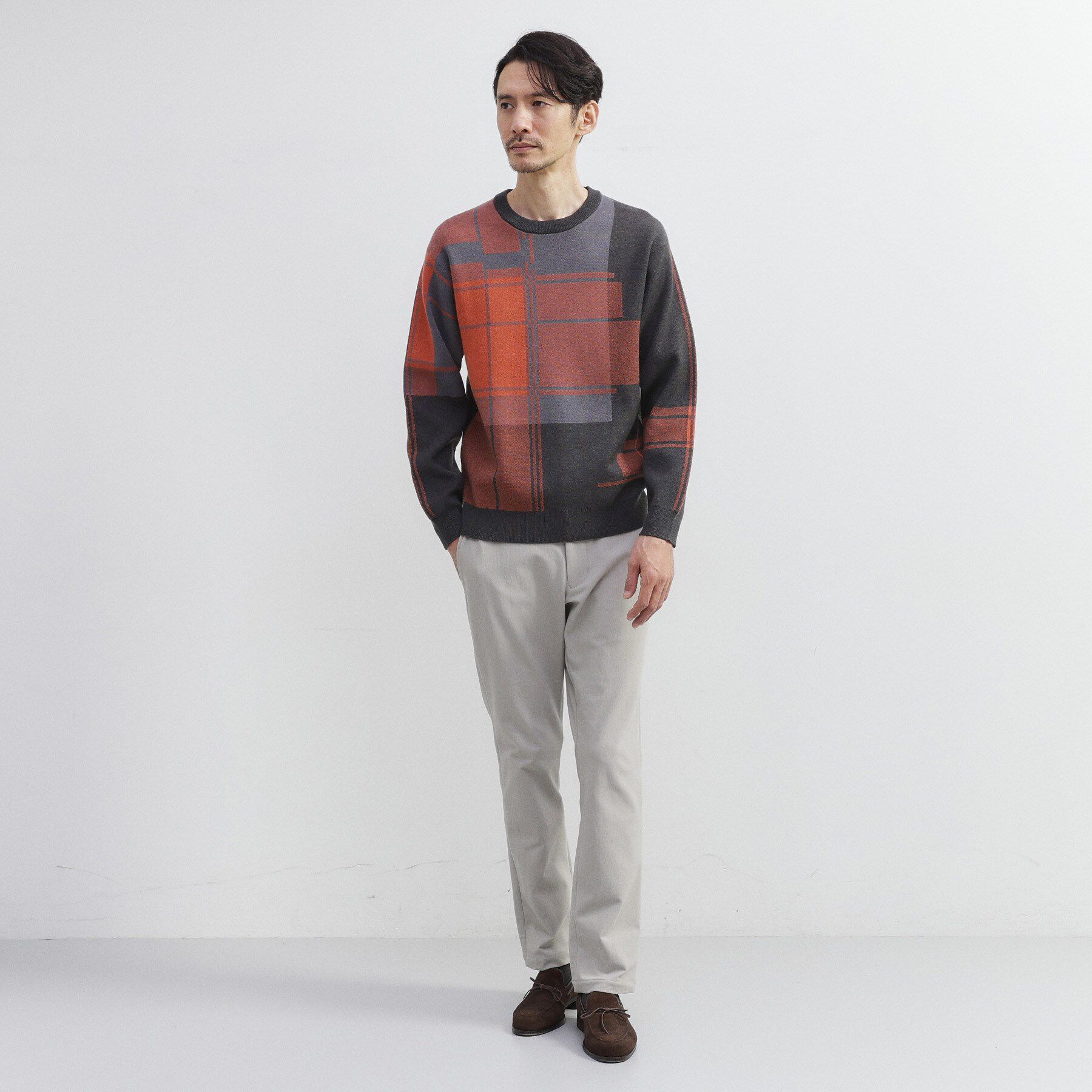 TAKEO KIKUCHI「ランダム チェック ジャカード ニット」|ニット・セーター|