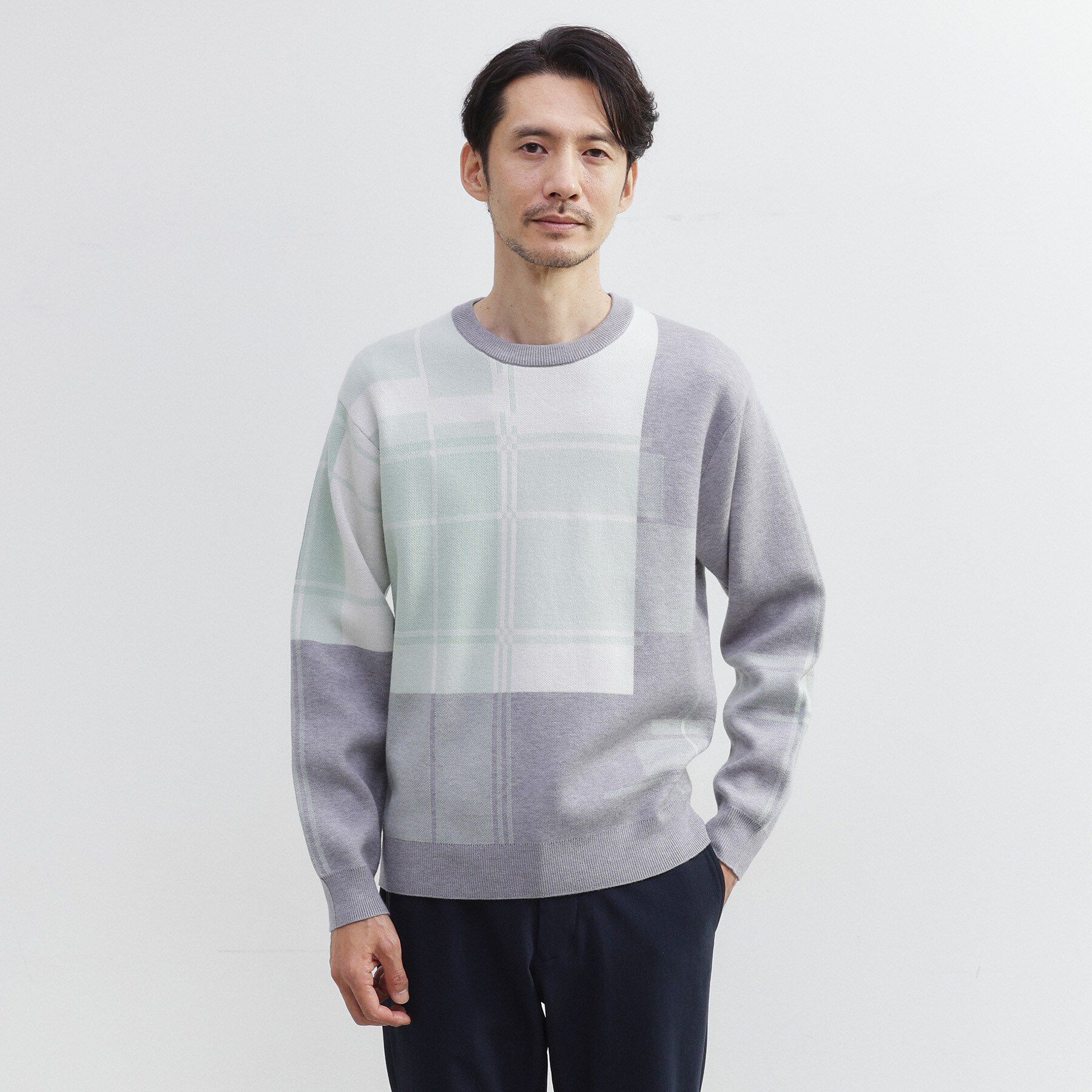 TAKEO KIKUCHI「ランダム チェック ジャカード ニット」|ニット・セーター|