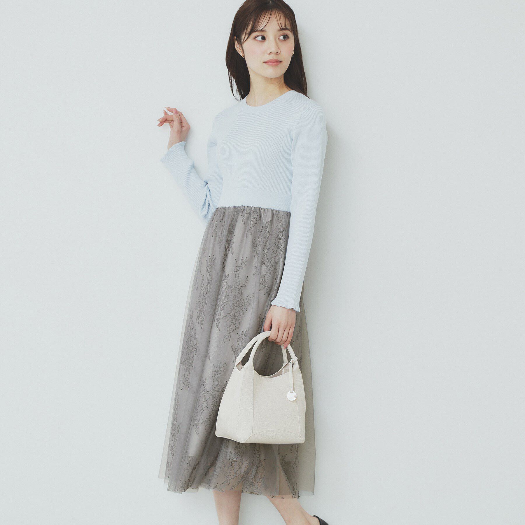 index「チュールレーススカートドッキングワンピース【洗濯機洗い可】」|ワンピース|