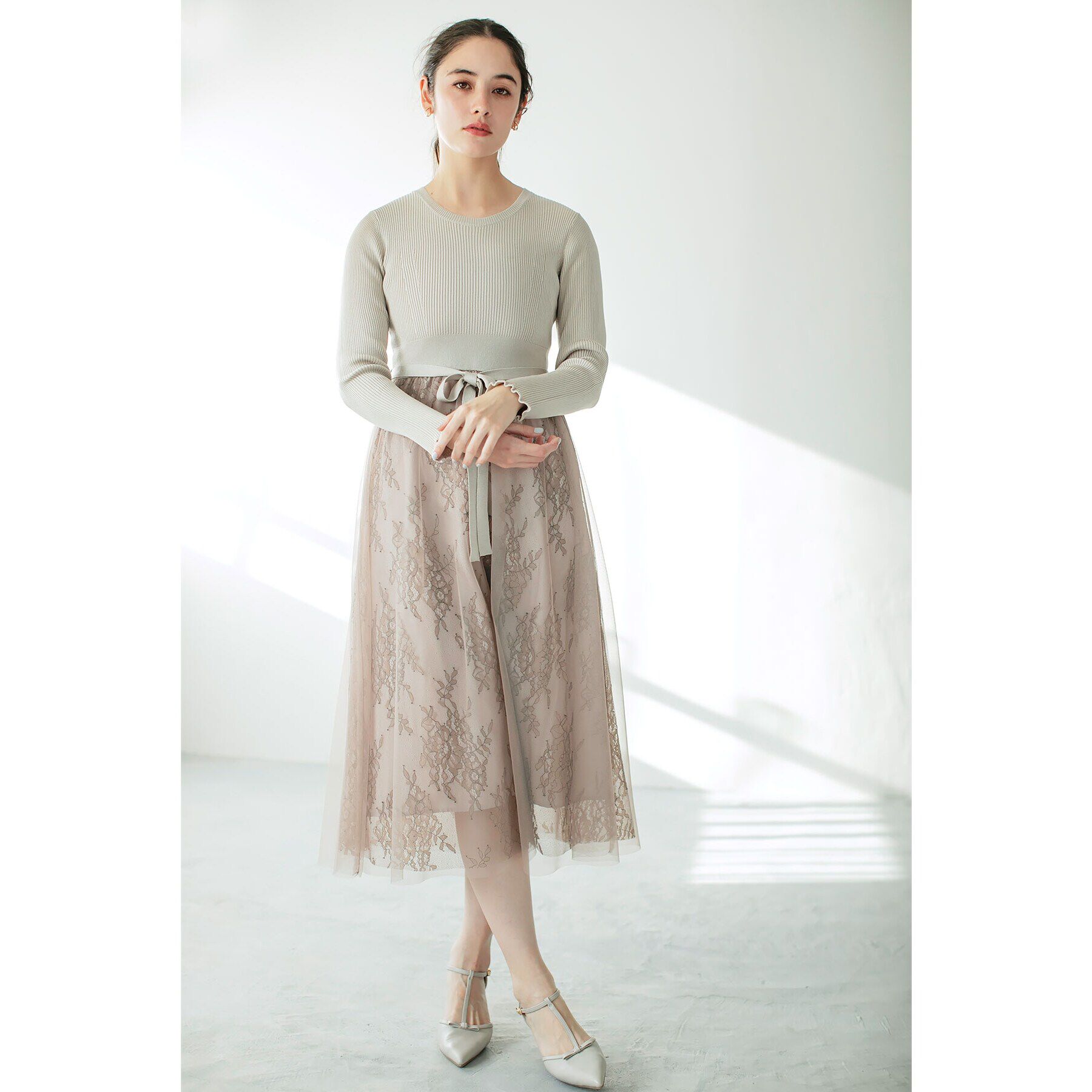 index「チュールレーススカートドッキングワンピース【洗濯機洗い可】」|ワンピース|