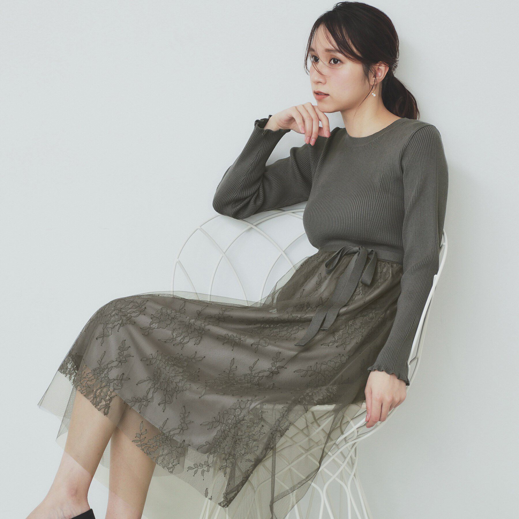 index「チュールレーススカートドッキングワンピース【洗濯機洗い可】」|ワンピース|