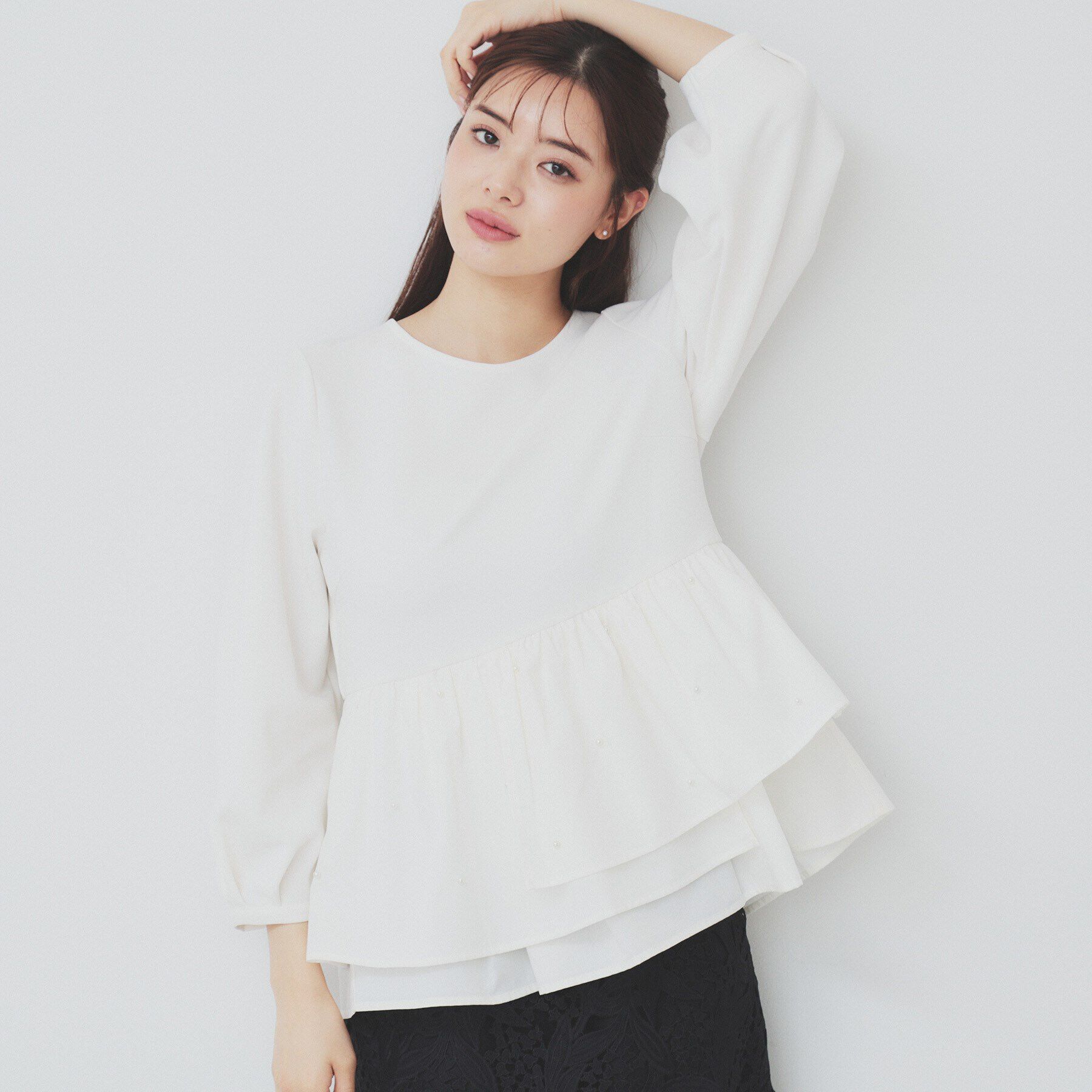 index「カットジョーゼットドッキングペプラムトップス【洗濯機可】」|Tシャツ・カットソー|オフホワイト(003