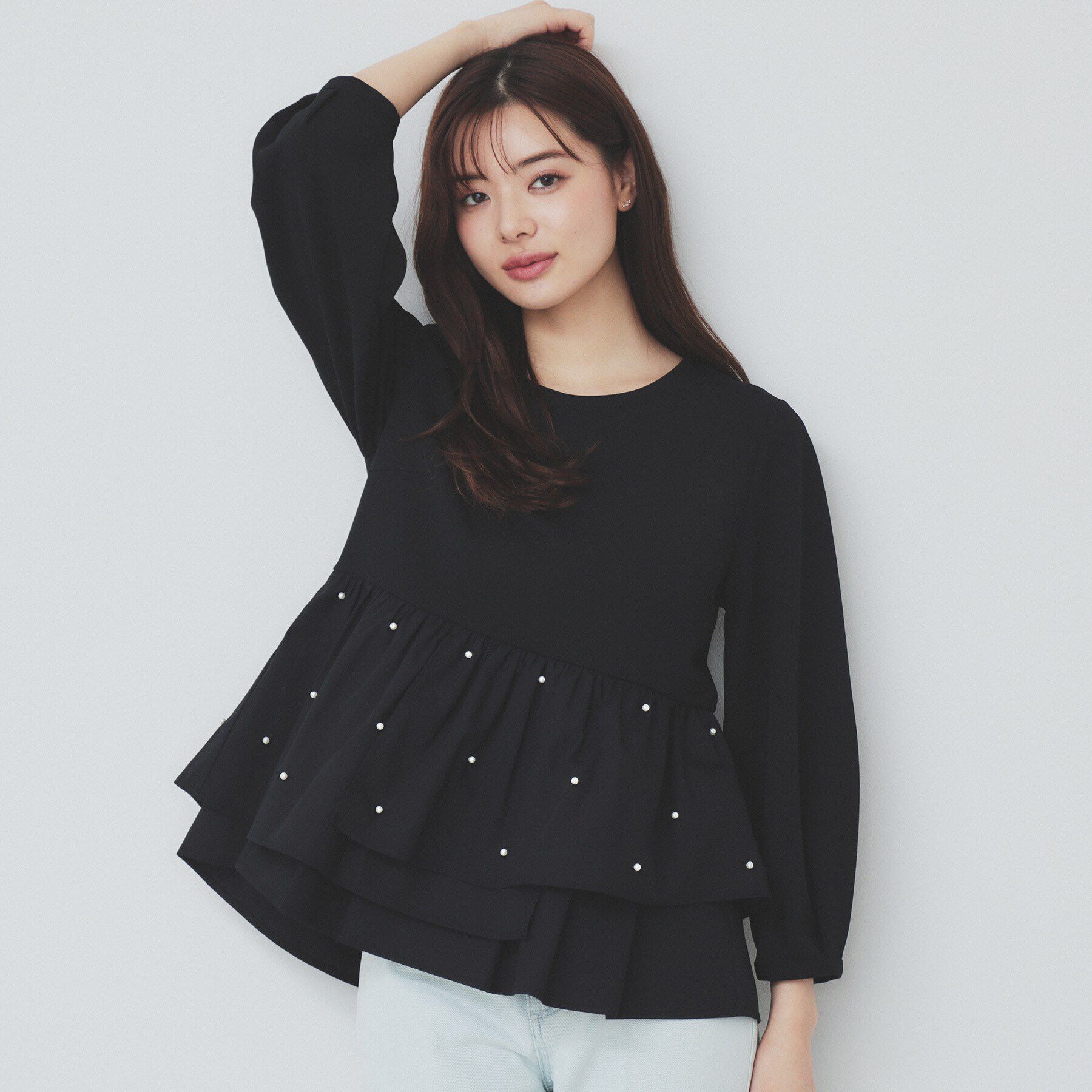 index「カットジョーゼットドッキングペプラムトップス【洗濯機可】」|Tシャツ・カットソー|