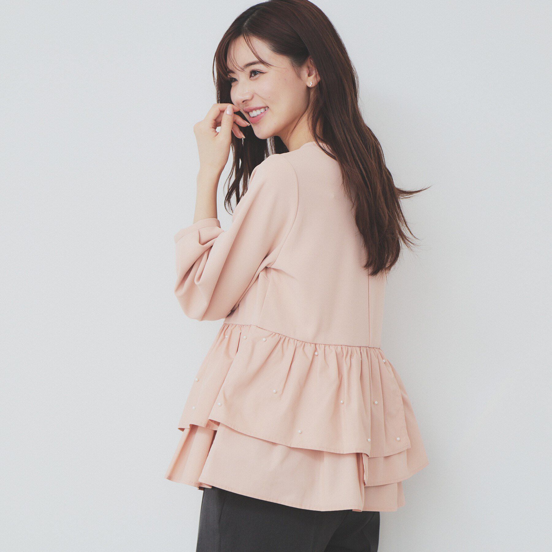 index「カットジョーゼットドッキングペプラムトップス【洗濯機可】」|Tシャツ・カットソー|オレンジ(065)