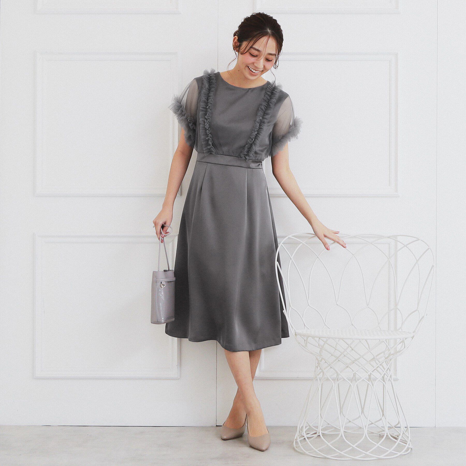 index「チュールフリルレイヤードサテンワンピース【洗濯機洗い可】」|ワンピース|