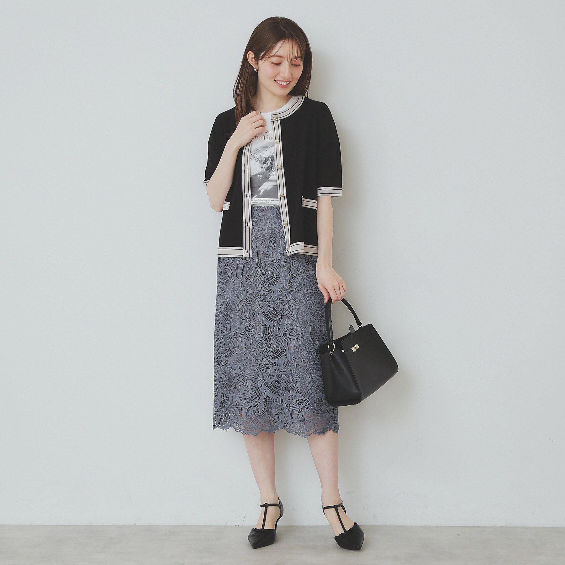 index「バイカラークルーネックカーディガン/オーガニックコットン混【UV/洗濯機洗い可】」|カーディガン|