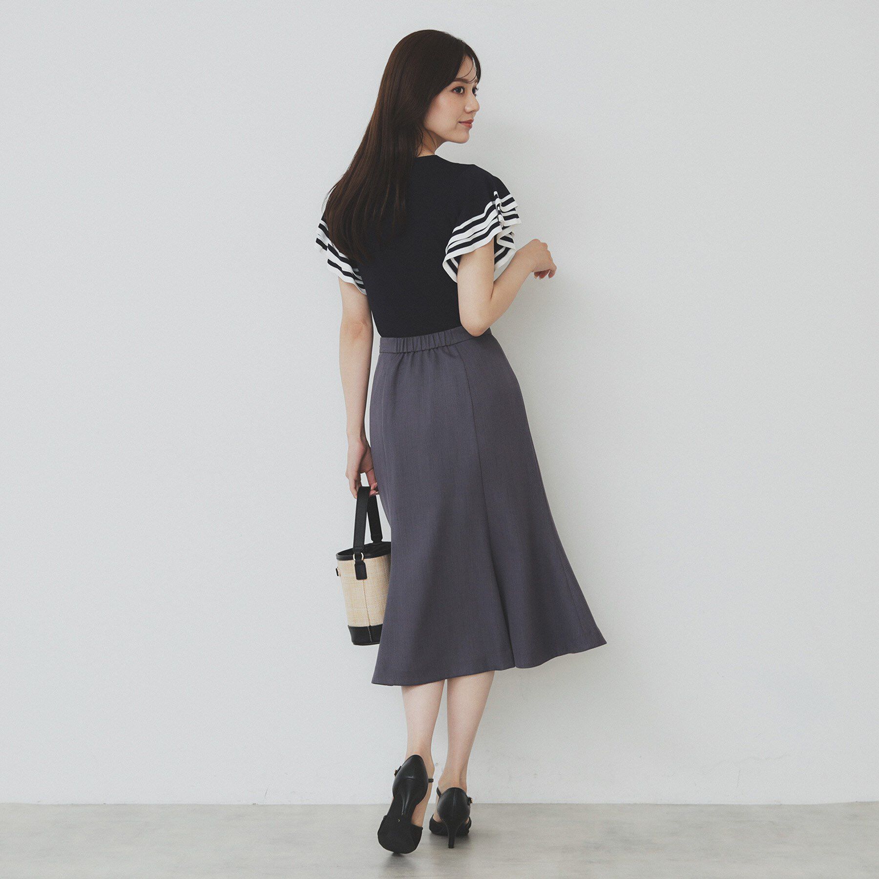 index「ボーダーフリルスリーブニット【洗濯機洗い可】」|ニット・セーター|