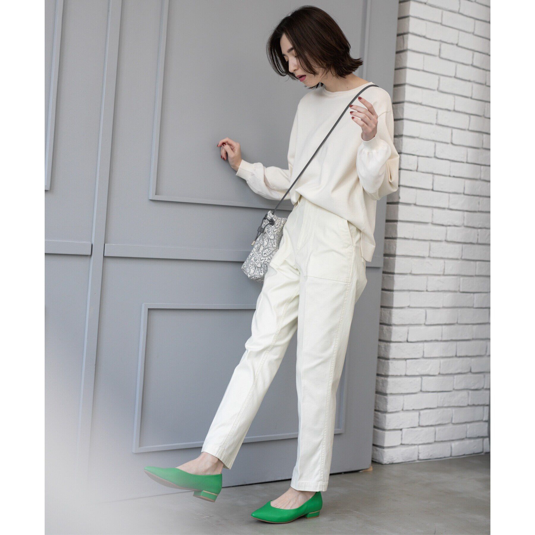 OPAQUE.CLIP「ジョーゼット切替スリーブニット【洗濯機洗い可】」|ニット・セーター|