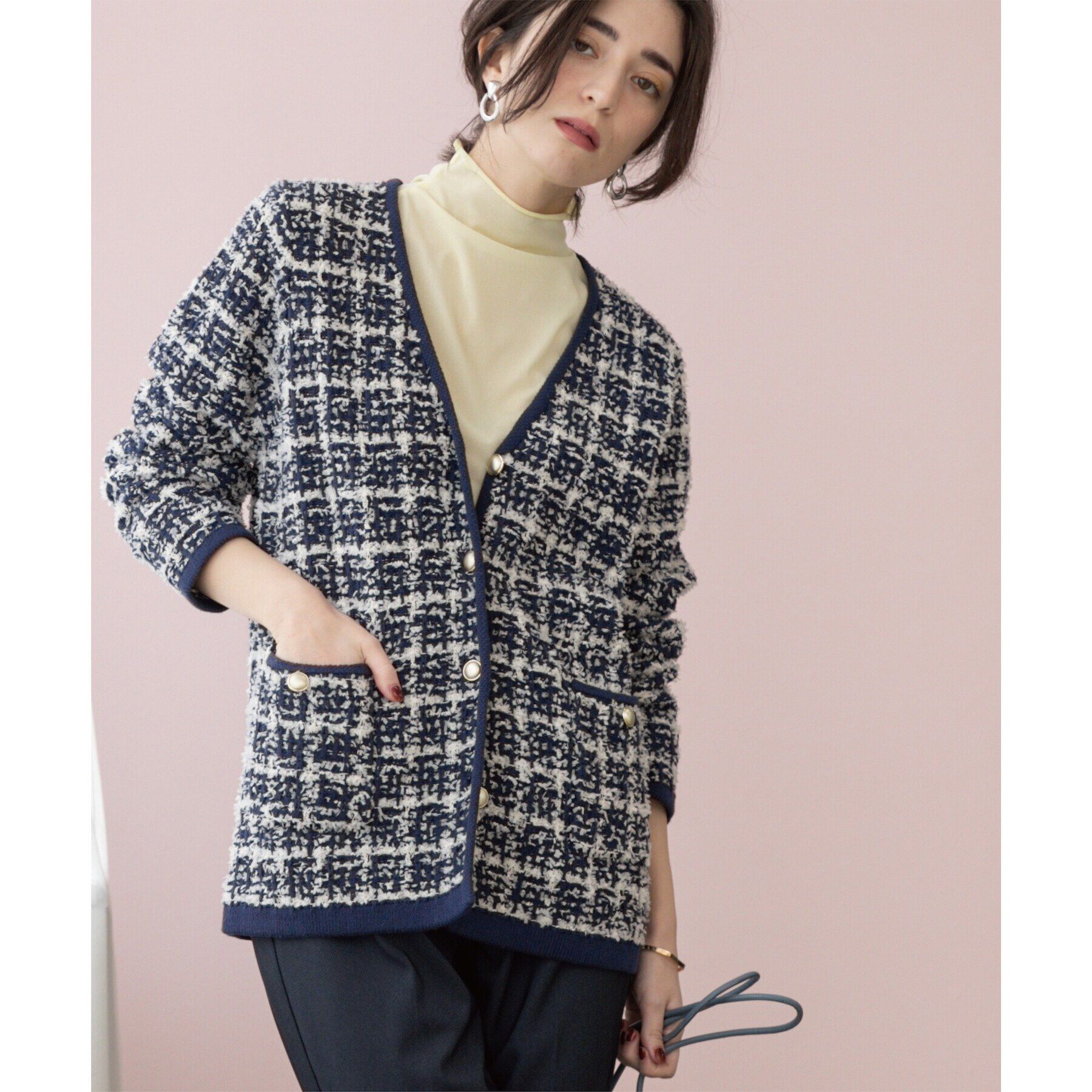 OPAQUE.CLIP「ツイードライクVニットカーディガン【洗濯機洗い可】」|カーディガン|