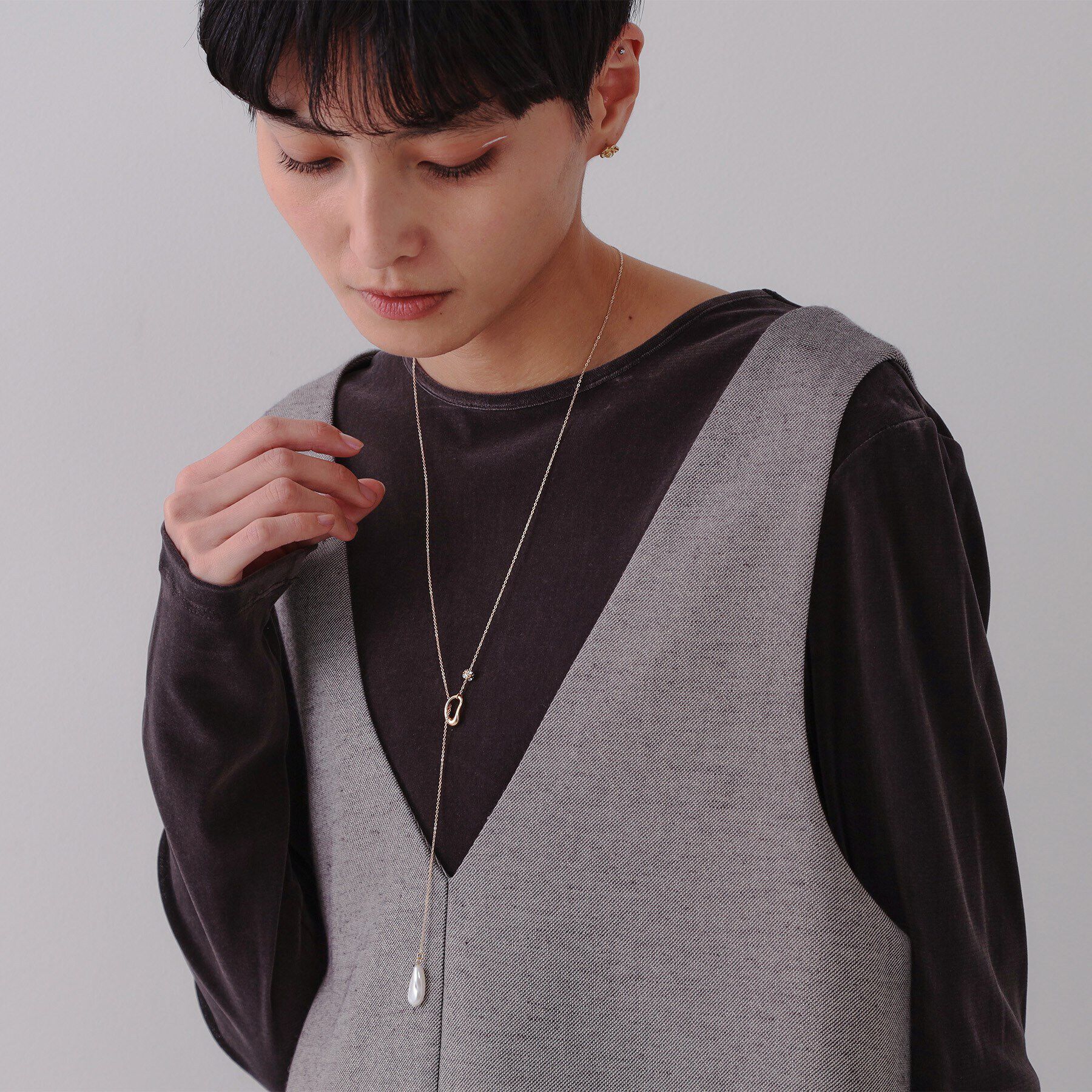 OPAQUE.CLIP「Y字リングフェイクパールネックレス」|ネックレス|