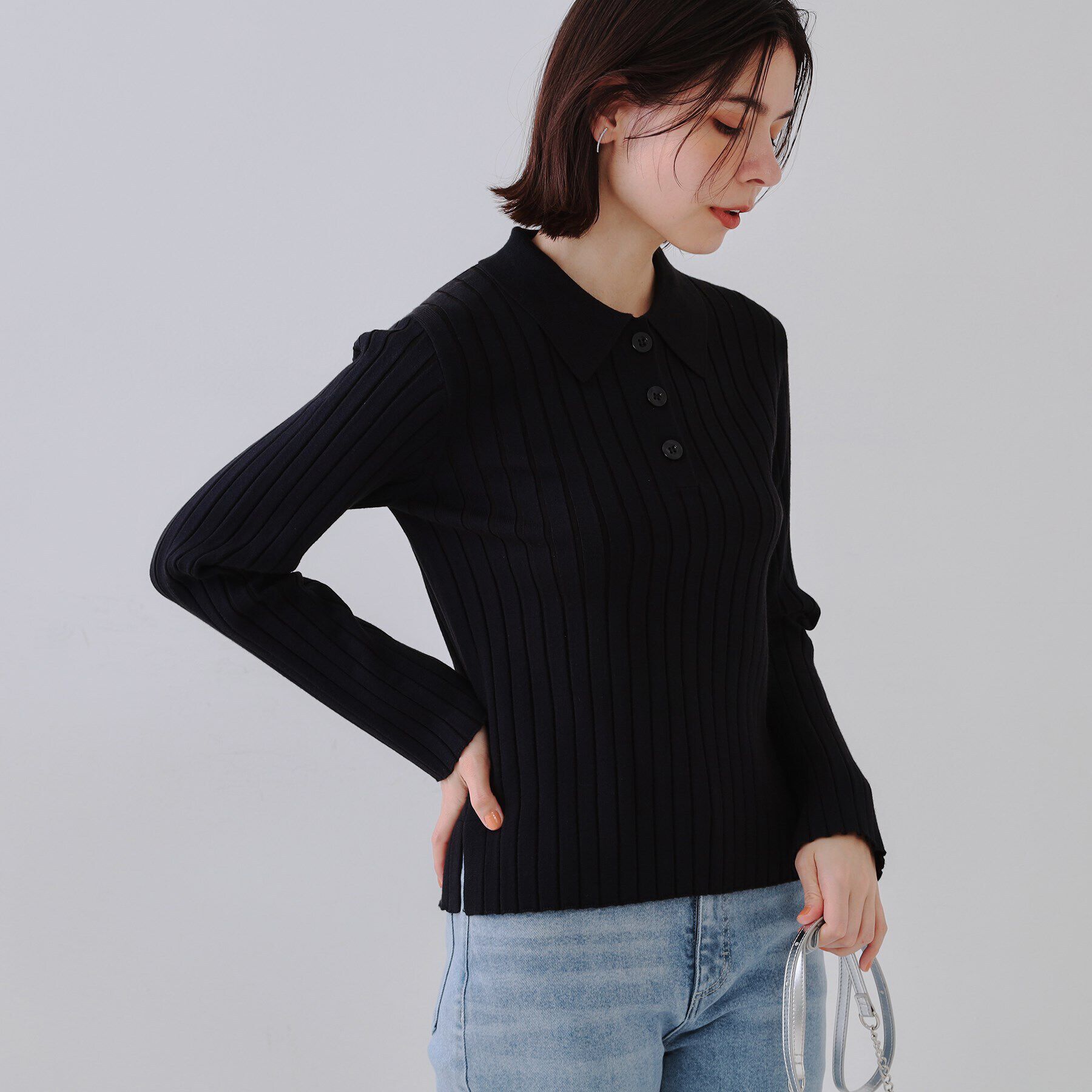 OPAQUE.CLIP「ワイドリブポロニット【洗濯機洗い可】」|ニット・セーター|