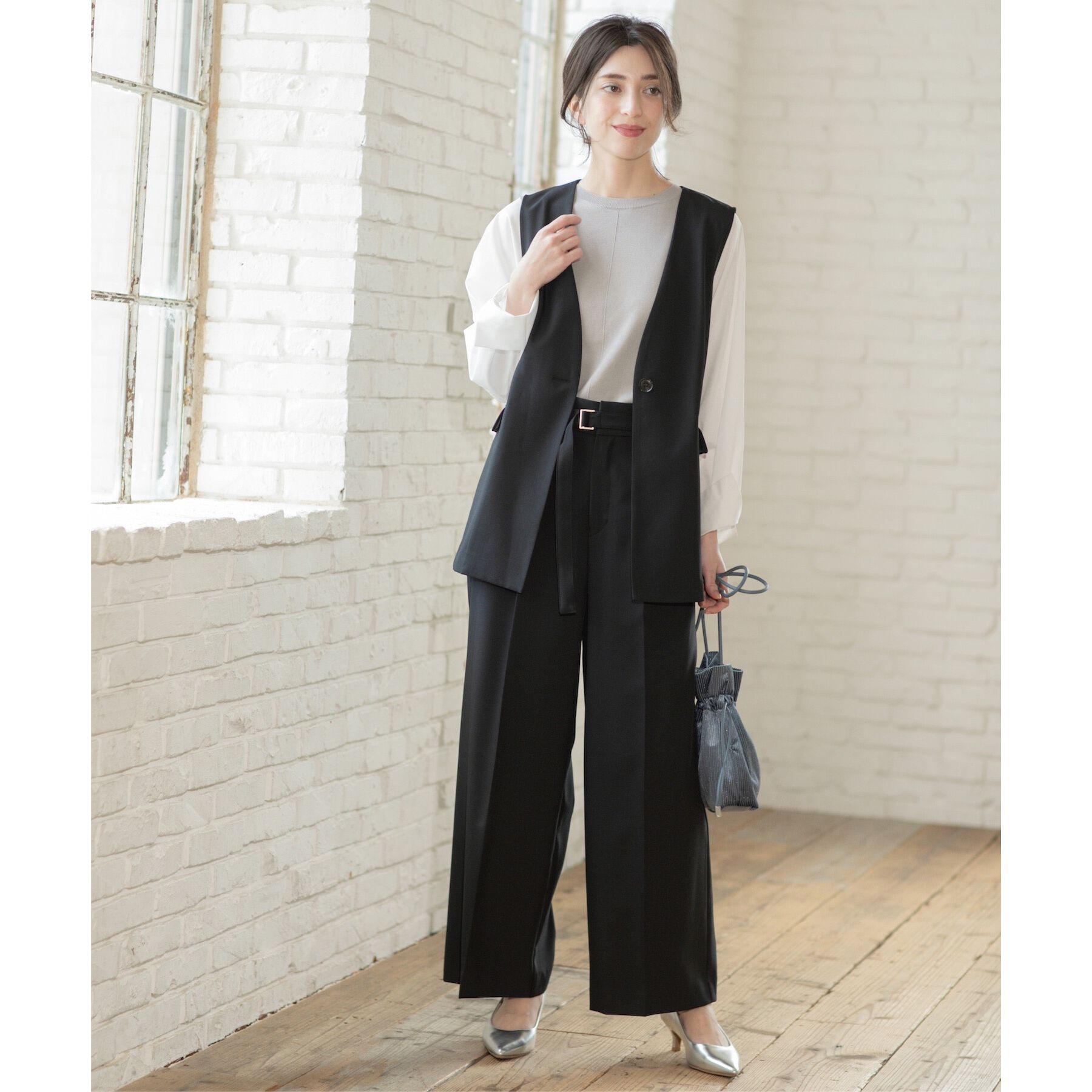 OPAQUE.CLIP「ノーカラーVネックジレ/セットアップ対応【洗濯機洗い可】」|ベスト・ジレ|