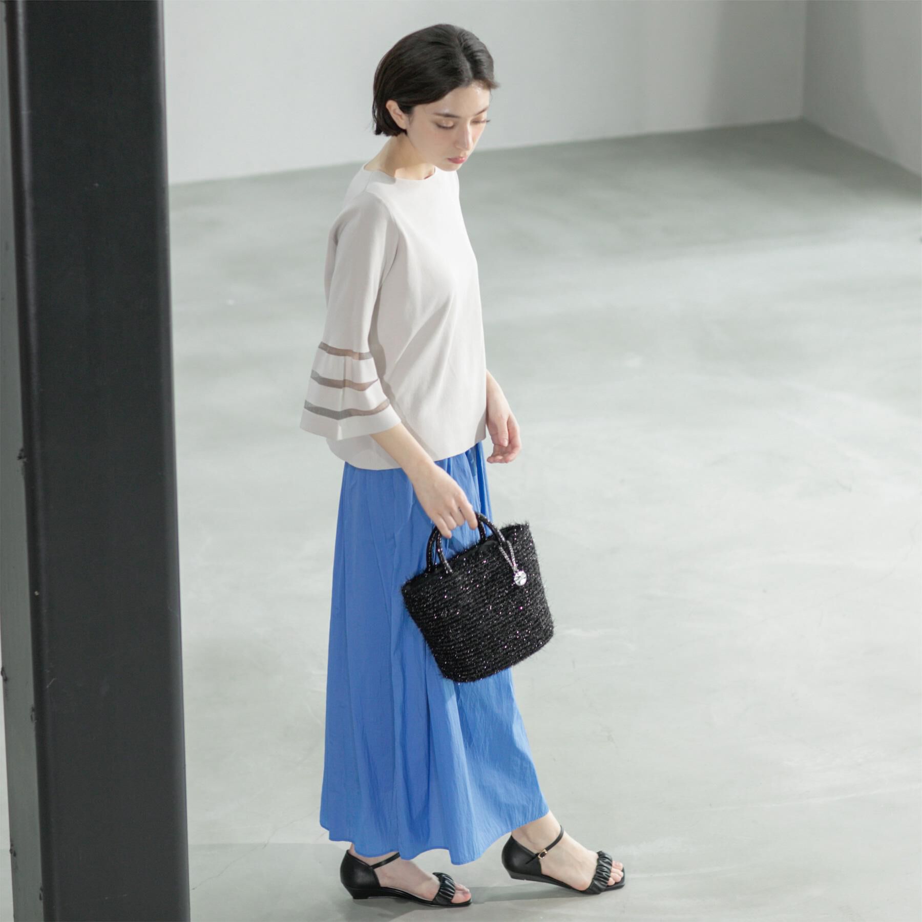 OPAQUE.CLIP「《6色展開》シアーボーダーフレアスリーブニット【洗濯機洗い可】」|ニット・セーター|