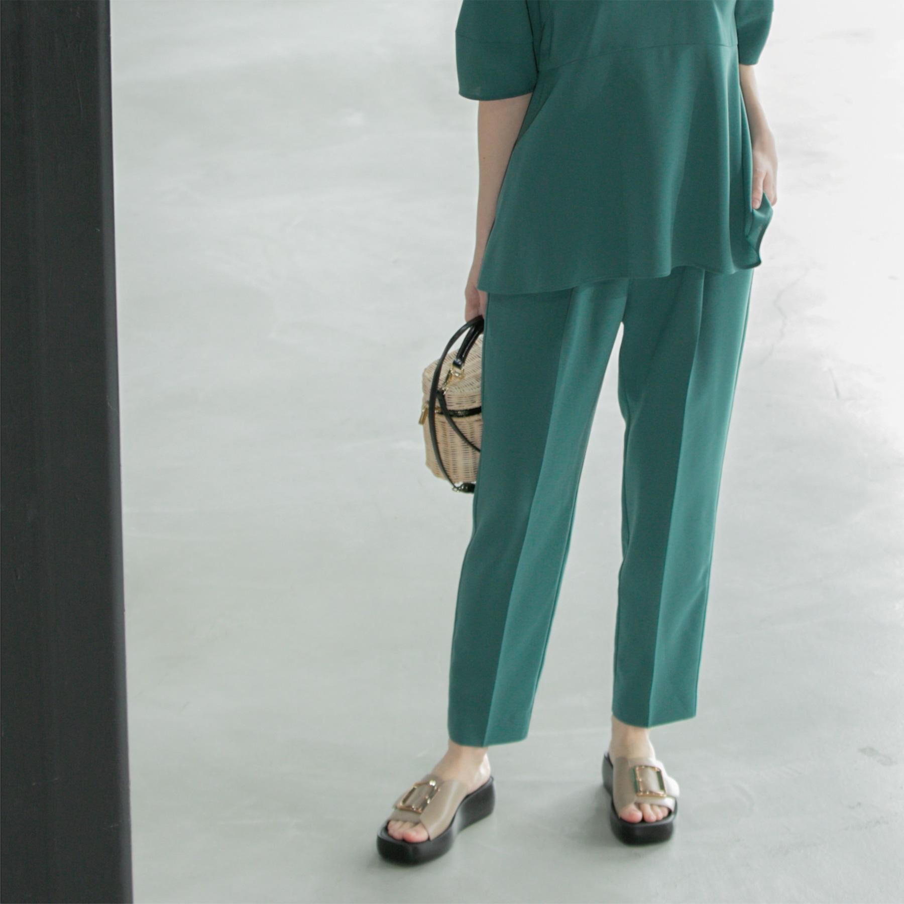 OPAQUE.CLIP「《6色展開/丈が選べる》美脚イージーテーパードパンツ/セットアップ対応【ストレッチ/洗濯機洗い可/防」|その他|グリーン(822)