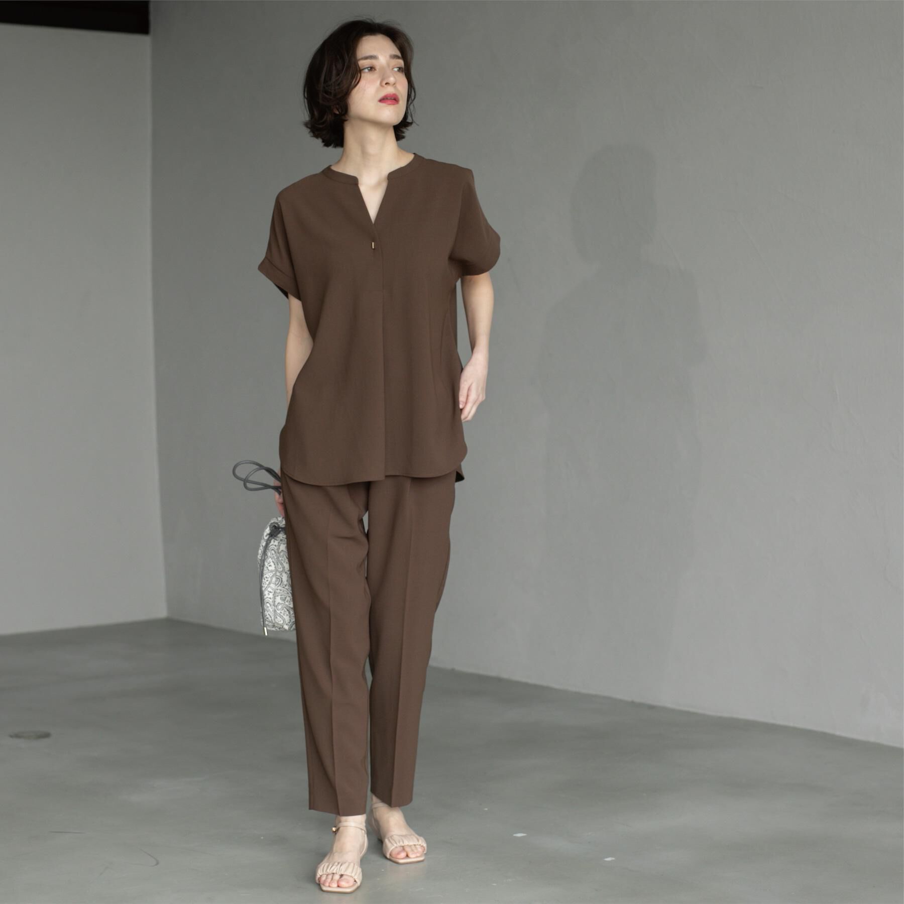 OPAQUE.CLIP「《7色展開/SS-LLサイズ》ストレッチスキッパーブラウス/セットアップ対応【洗濯機洗い可/防シワ】」|シャツ・ブラウス|