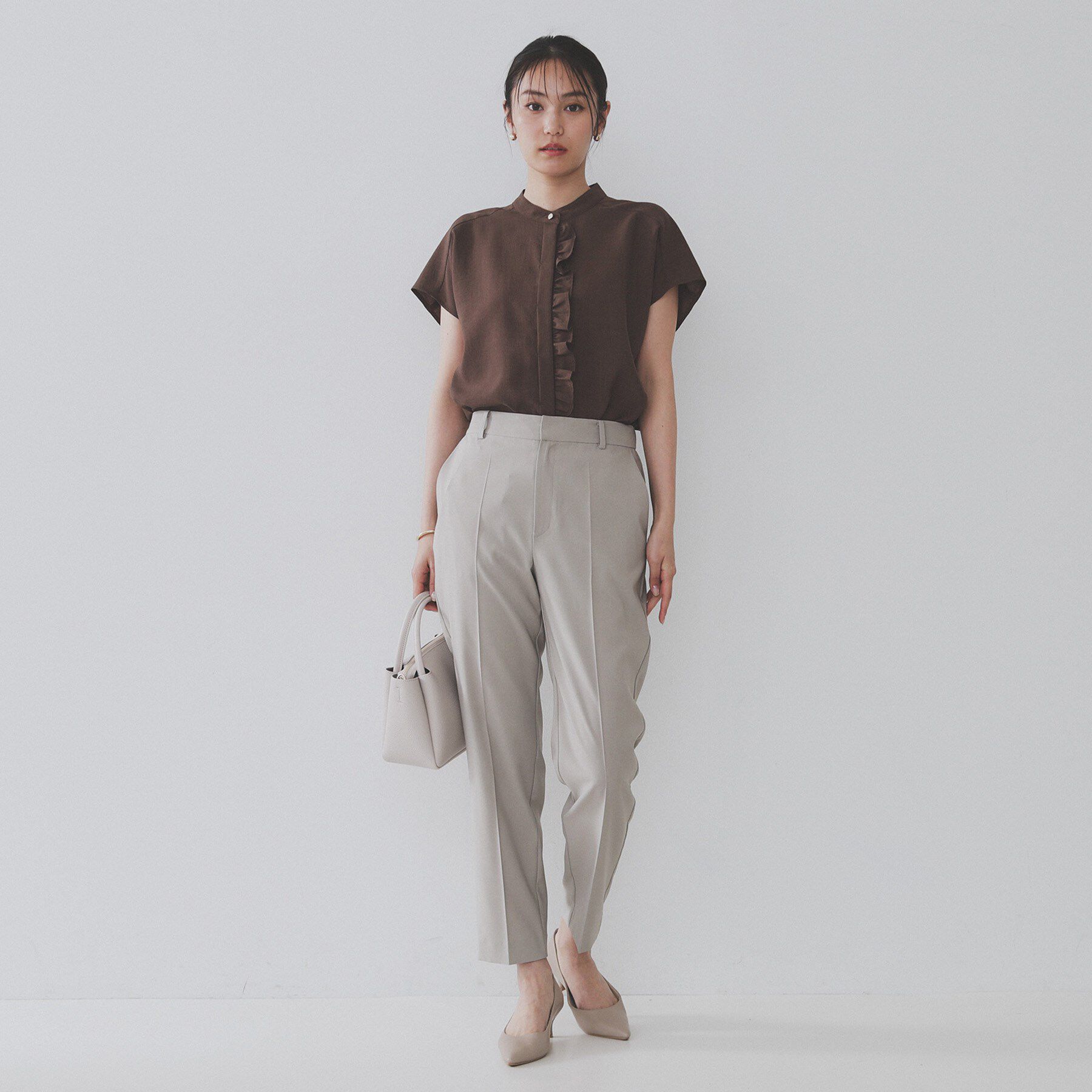 OPAQUE.CLIP「リネンライクフロントフリルブラウス【洗濯機洗い可/吸水速乾/接触冷感】」|シャツ・ブラウス|