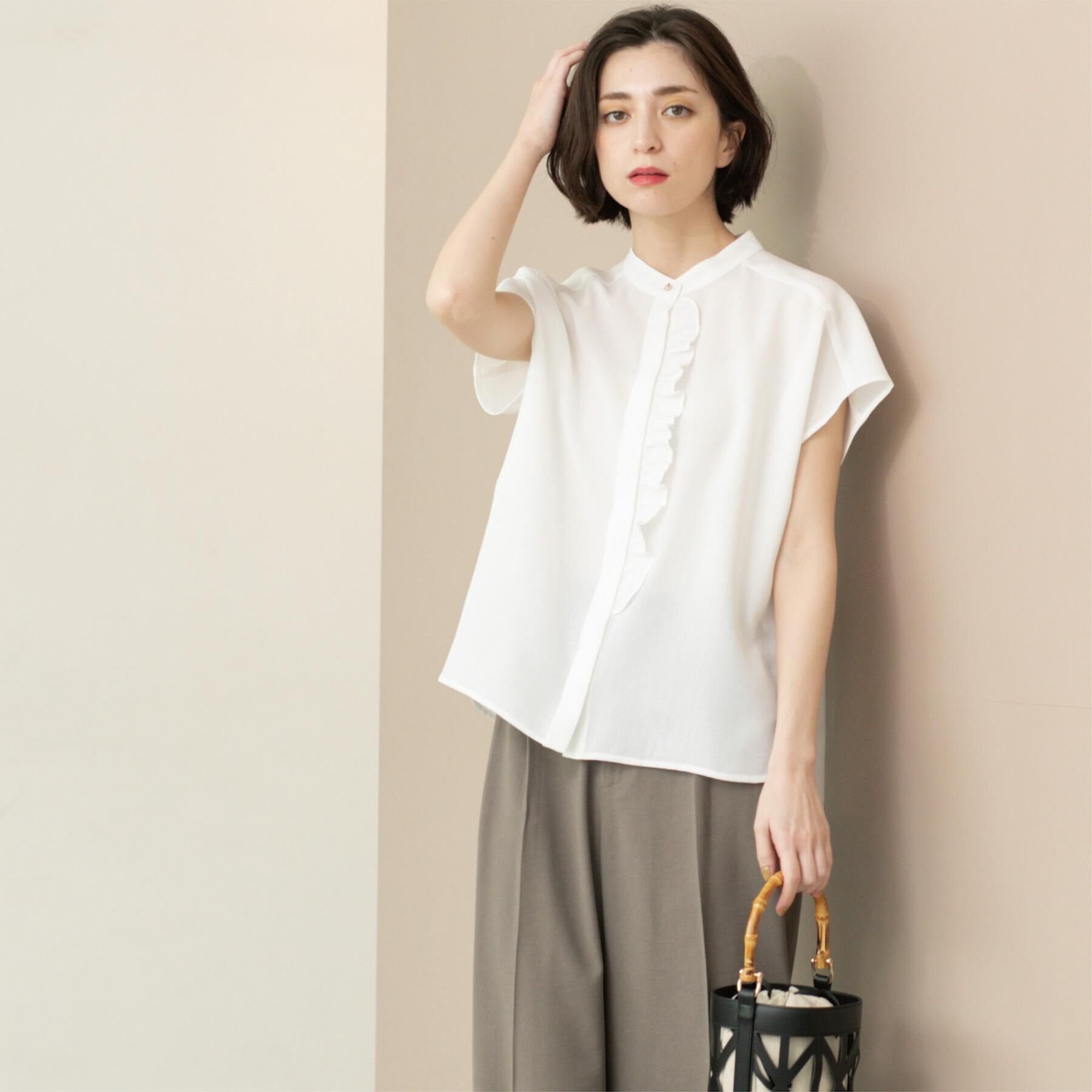 OPAQUE.CLIP「リネンライクフロントフリルブラウス【洗濯機洗い可/吸水速乾/接触冷感】」|シャツ・ブラウス|