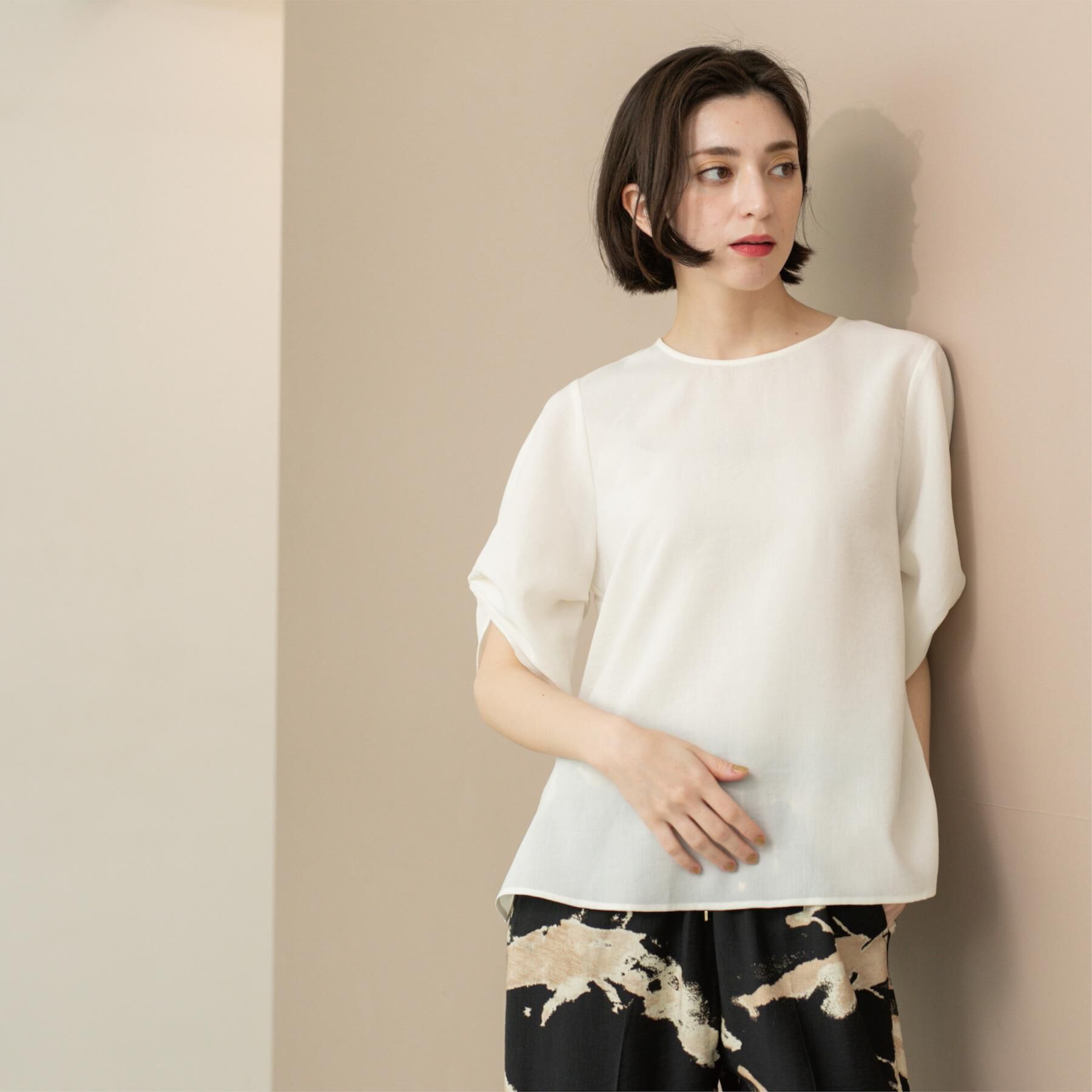 OPAQUE.CLIP「リネンライクタックスリーブブラウス【洗濯機洗い可/吸水速乾/接触冷感】」|シャツ・ブラウス|