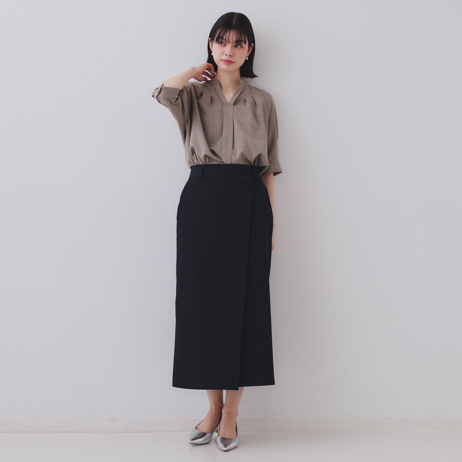 OPAQUE.CLIP「ラップ風ナロースカート【洗濯機洗い可】」|スカート|