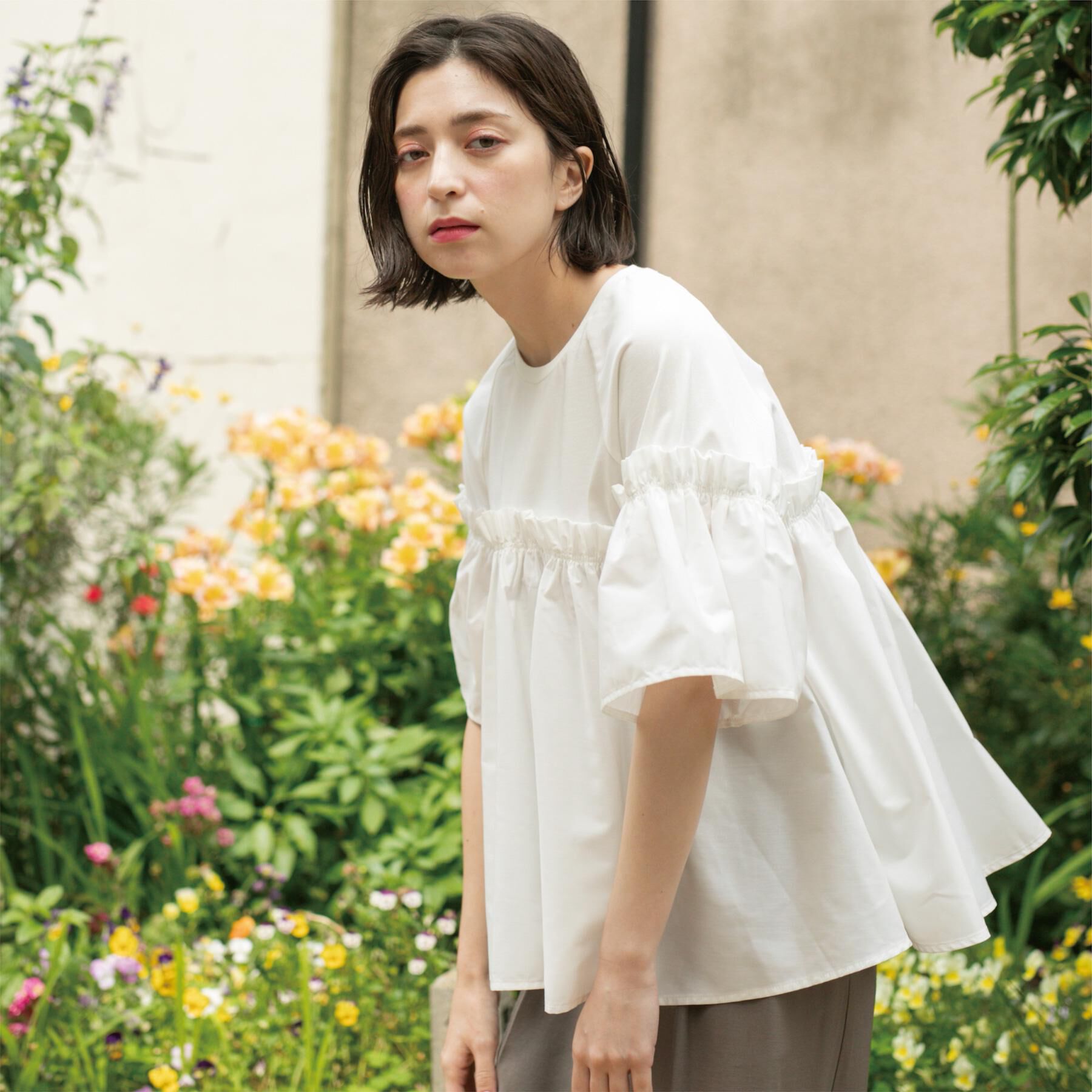 OPAQUE.CLIP「ギャザーフリルドッキングカットソー【洗濯機洗い可】」|Tシャツ・カットソー|