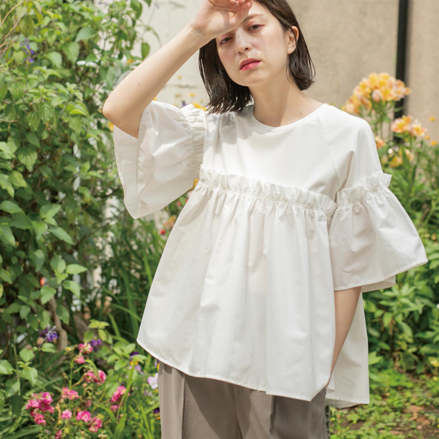 OPAQUE.CLIP「ギャザーフリルドッキングカットソー【洗濯機洗い可】」|Tシャツ・カットソー|