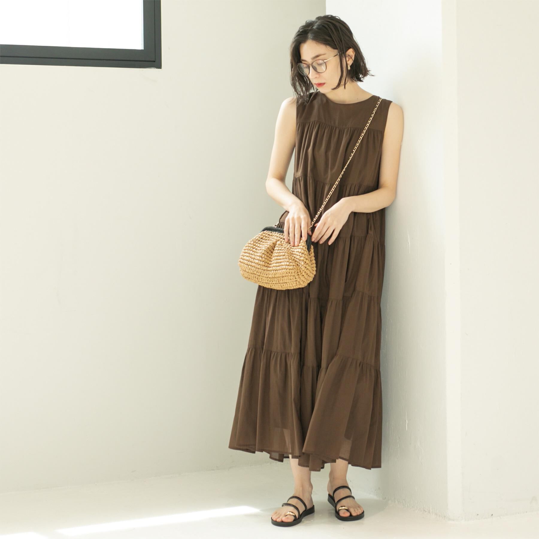 OPAQUE.CLIP「《Can Cam掲載》ティアードマキシドレス/オーガニックコットン混【洗濯機洗い可】」|ワンピース|